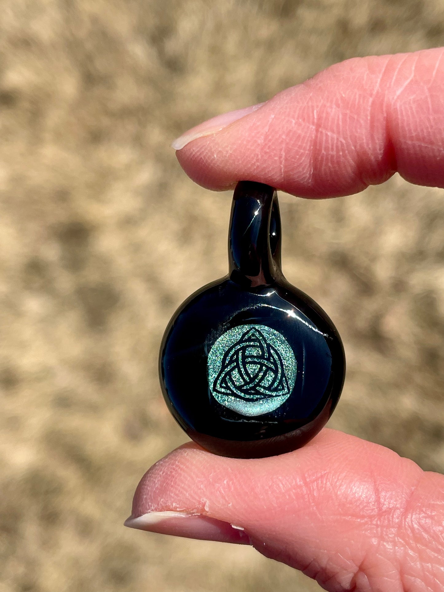 Trinity Knot Necklace, Blown Glass Necklace, Celtic Jewelry, Irish Jewelry, Celtic Glass Necklace, Present for sister, Boho Pendant for her