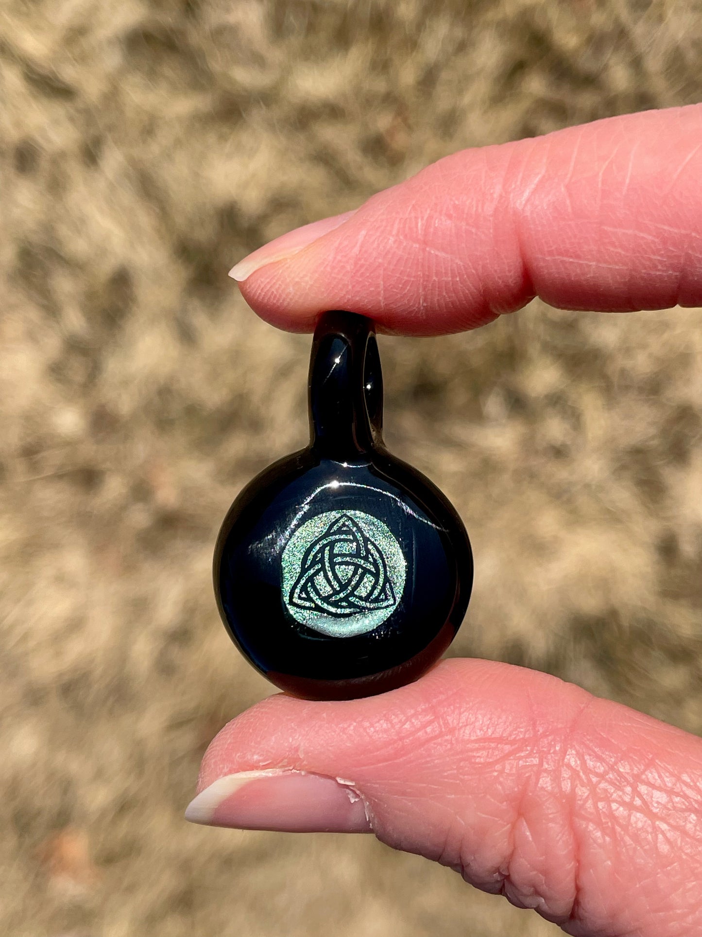 Trinity Knot Necklace, Blown Glass Necklace, Celtic Jewelry, Irish Jewelry, Celtic Glass Necklace, Present for sister, Boho Pendant for her