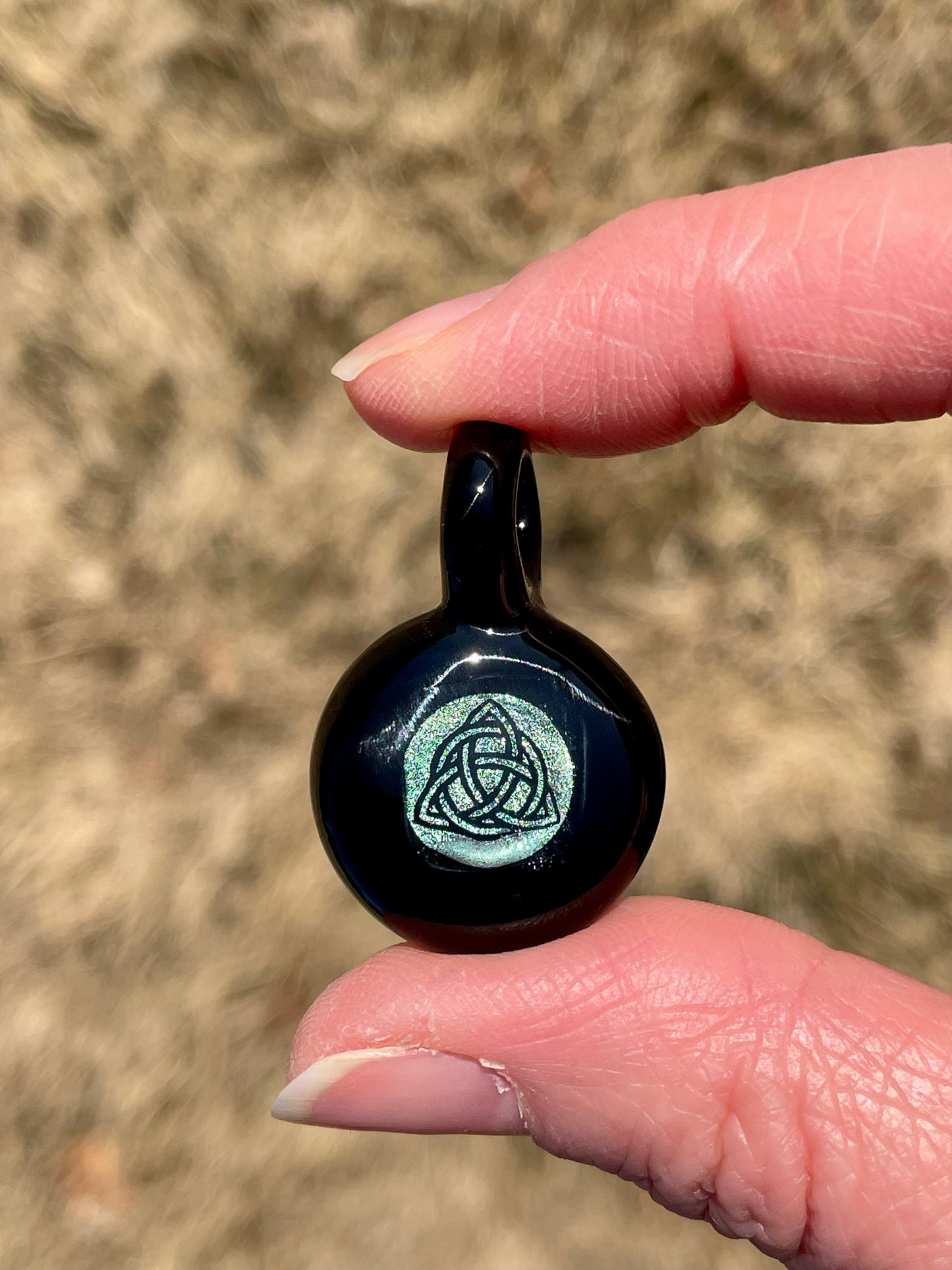 Trinity Knot Necklace, Blown Glass Necklace, Celtic Jewelry, Irish Jewelry, Celtic Glass Necklace, Present for sister, Boho Pendant for her