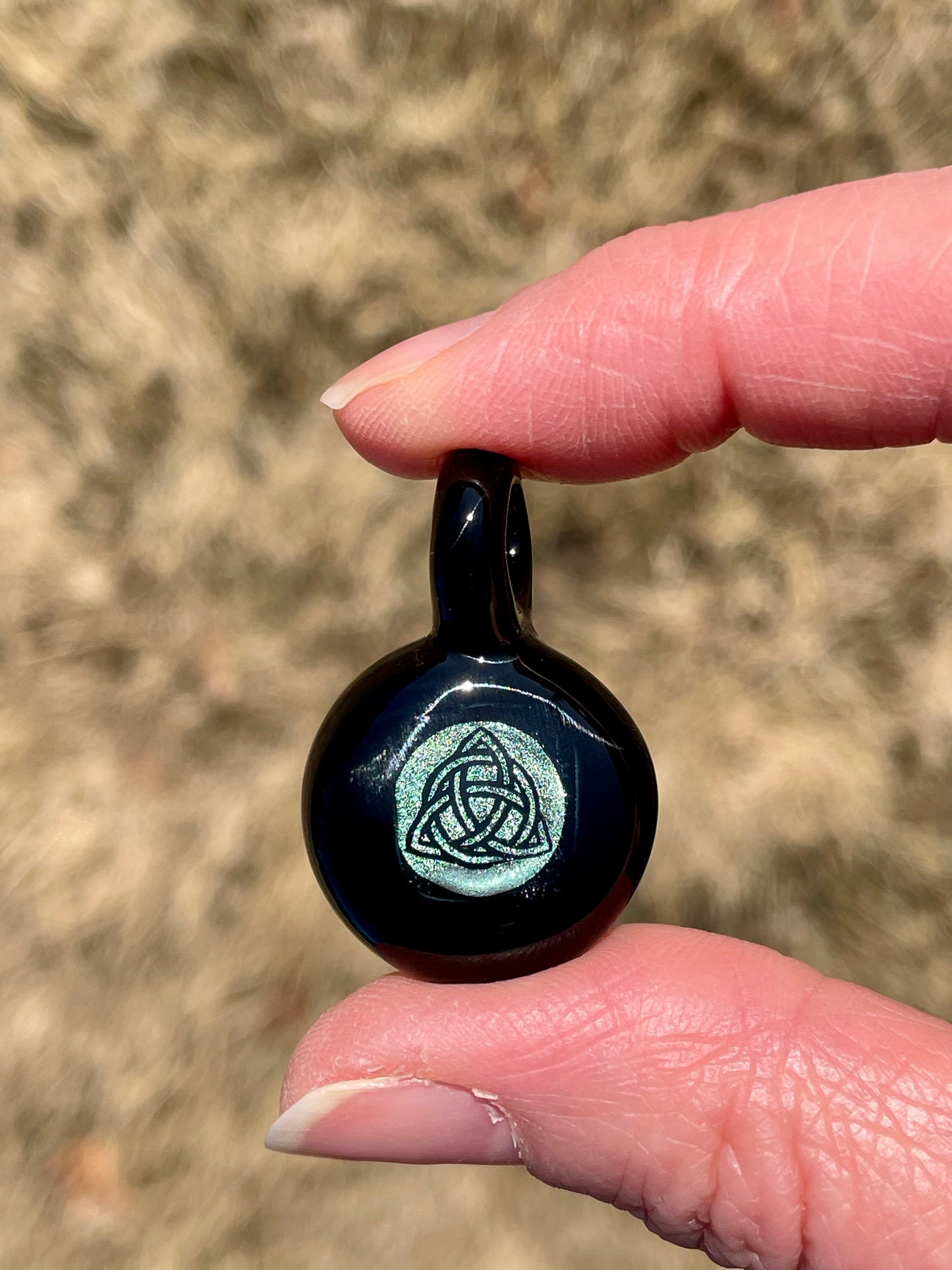 Trinity Knot Necklace, Blown Glass Necklace, Celtic Jewelry, Irish Jewelry, Celtic Glass Necklace, Present for sister, Boho Pendant for her