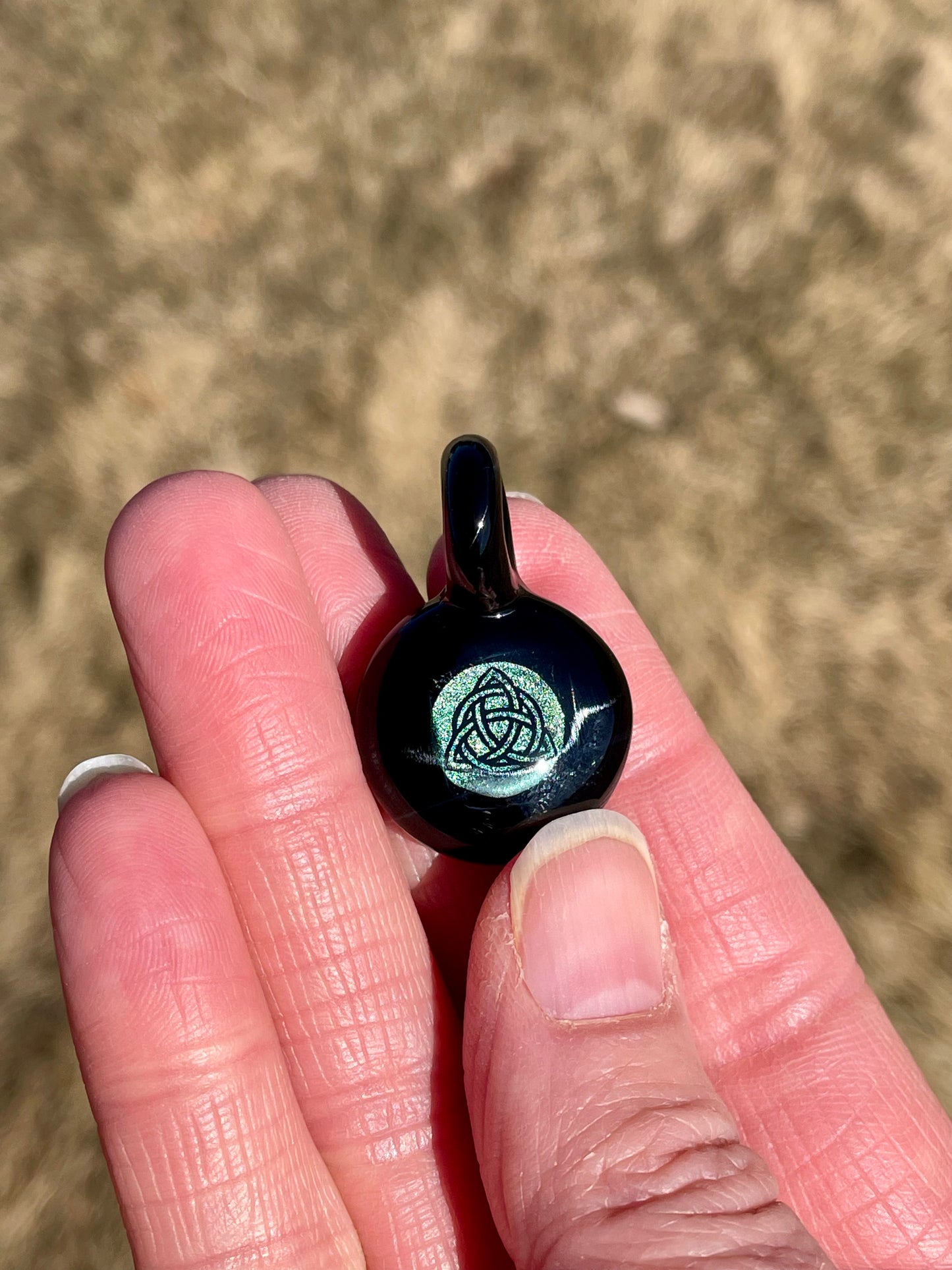 Trinity Knot Necklace, Blown Glass Necklace, Celtic Jewelry, Irish Jewelry, Celtic Glass Necklace, Present for sister, Boho Pendant for her