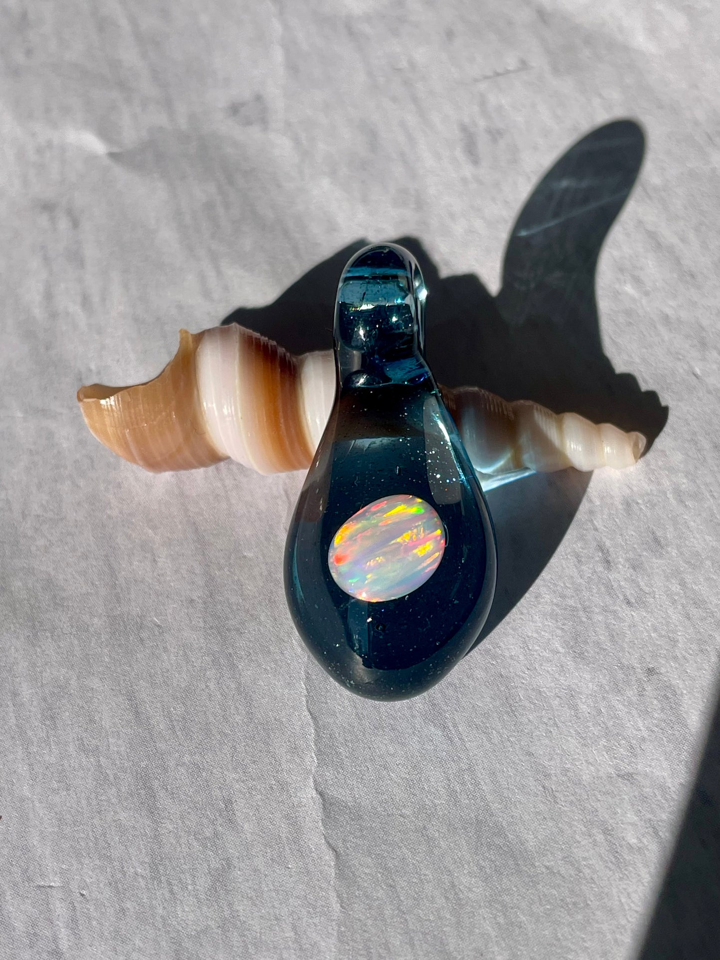 Heady Glass Opal Pendant, Enchanting Blue Necklace, Gemstone Jewelry, Blue Mystical Jewelry, Small Glass Pendant, Birthday Gift for her