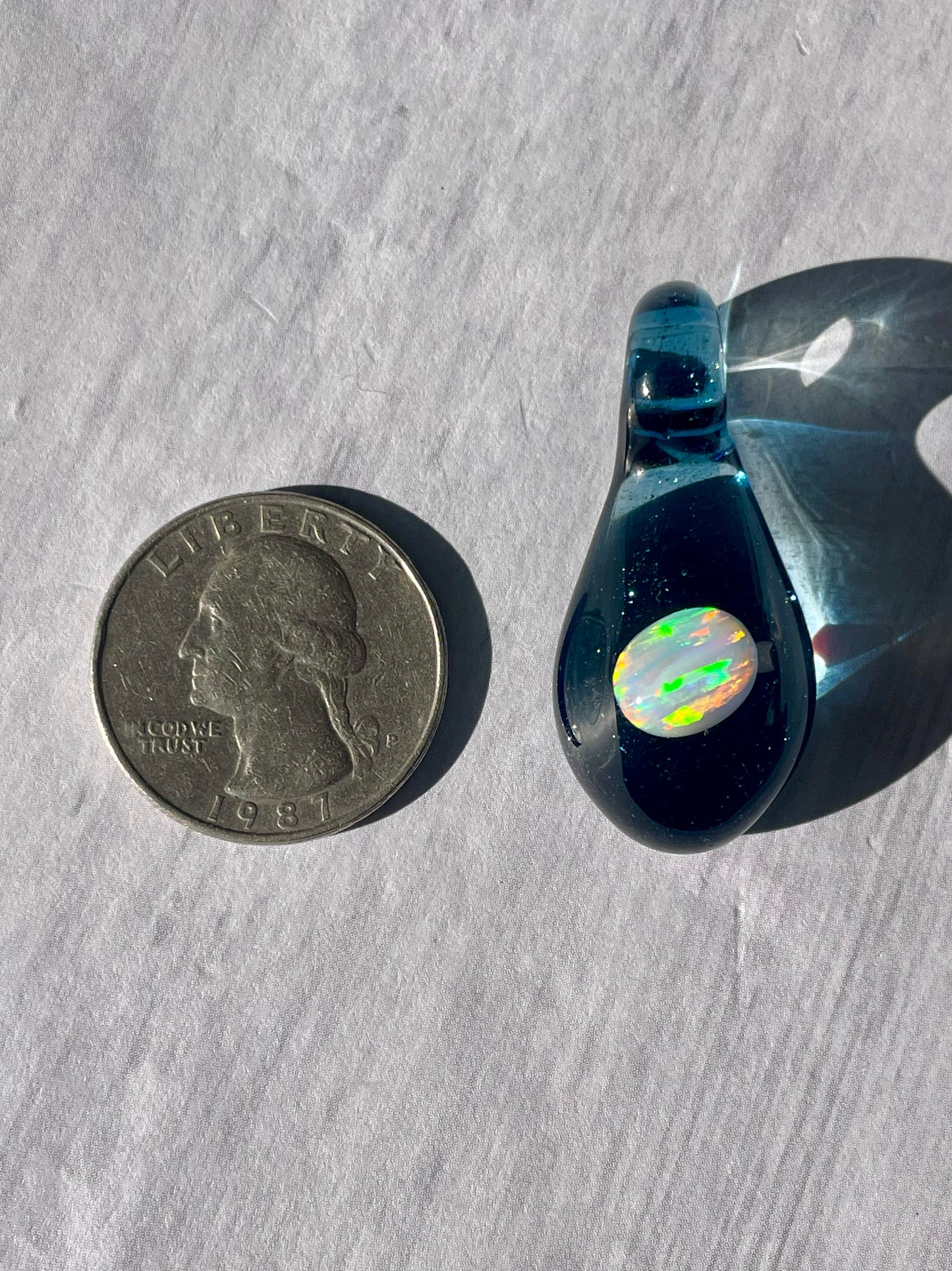 Heady Glass Opal Pendant, Enchanting Blue Necklace, Gemstone Jewelry, Blue Mystical Jewelry, Small Glass Pendant, Birthday Gift for her