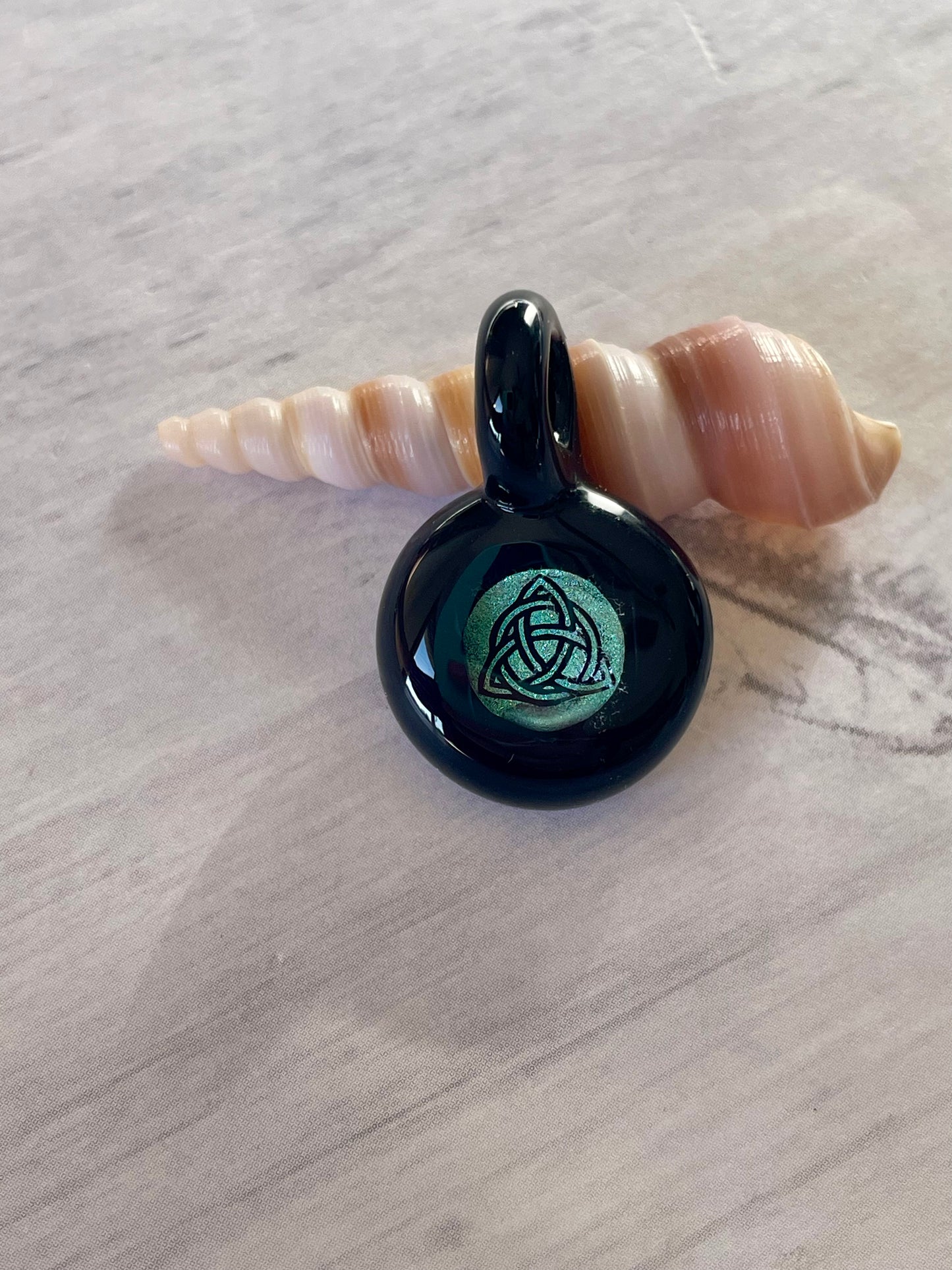 Trinity Knot Necklace, Blown Glass Necklace, Celtic Jewelry, Irish Jewelry, Celtic Glass Necklace, Present for sister, Boho Pendant for her