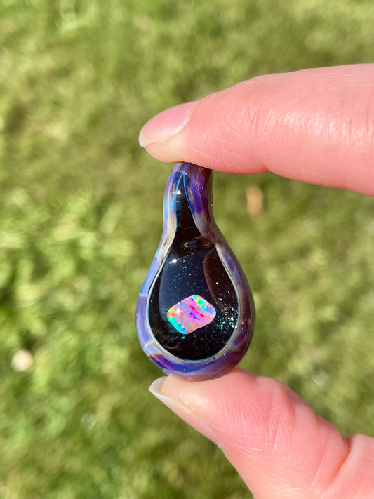 Small Glass Opal Pendant, Unique Glass Pendant, Opal Necklace, Galaxy Pendant, Gift for Daughter, Valentines Day Gift Idea, Birthday Gift