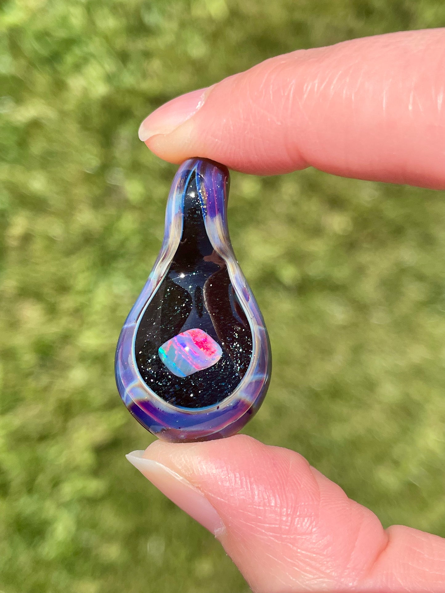Small Glass Opal Pendant, Unique Glass Pendant, Opal Necklace, Galaxy Pendant, Gift for Daughter, Valentines Day Gift Idea, Birthday Gift