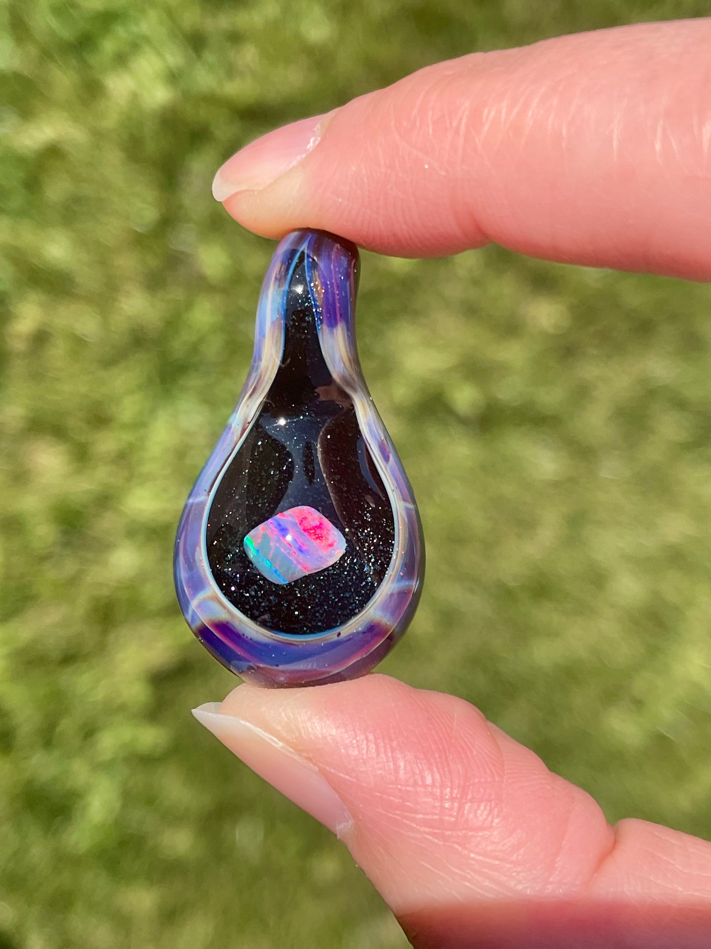 Small Glass Opal Pendant, Unique Glass Pendant, Opal Necklace, Galaxy Pendant, Gift for Daughter, Valentines Day Gift Idea, Birthday Gift