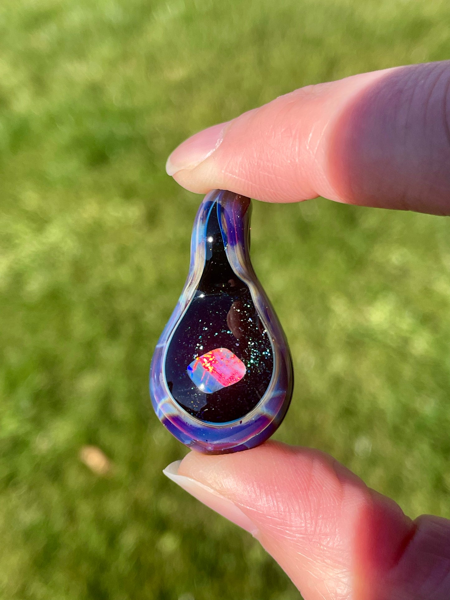 Small Glass Opal Pendant, Unique Glass Pendant, Opal Necklace, Galaxy Pendant, Gift for Daughter, Valentines Day Gift Idea, Birthday Gift