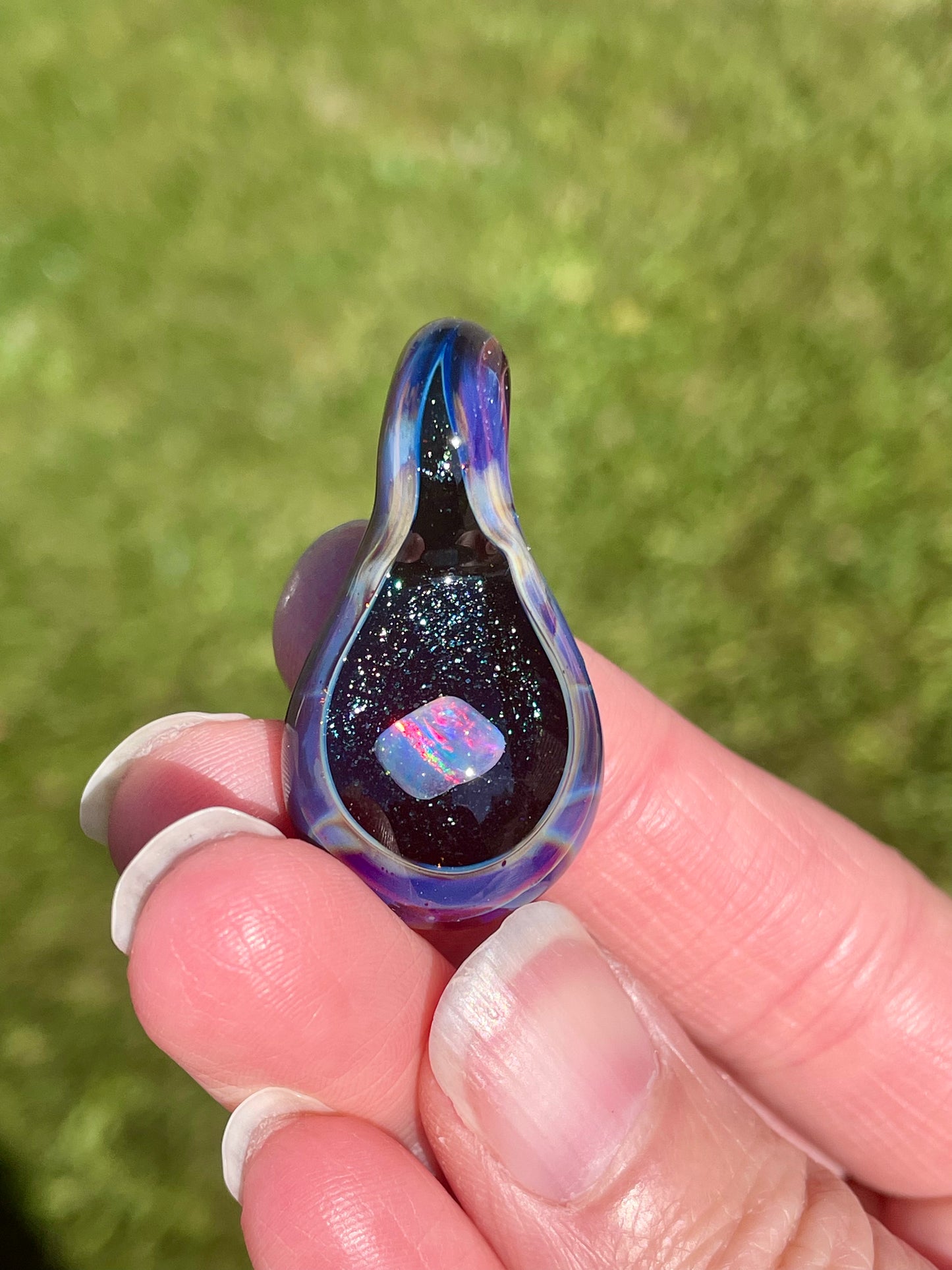 Small Glass Opal Pendant, Unique Glass Pendant, Opal Necklace, Galaxy Pendant, Gift for Daughter, Valentines Day Gift Idea, Birthday Gift