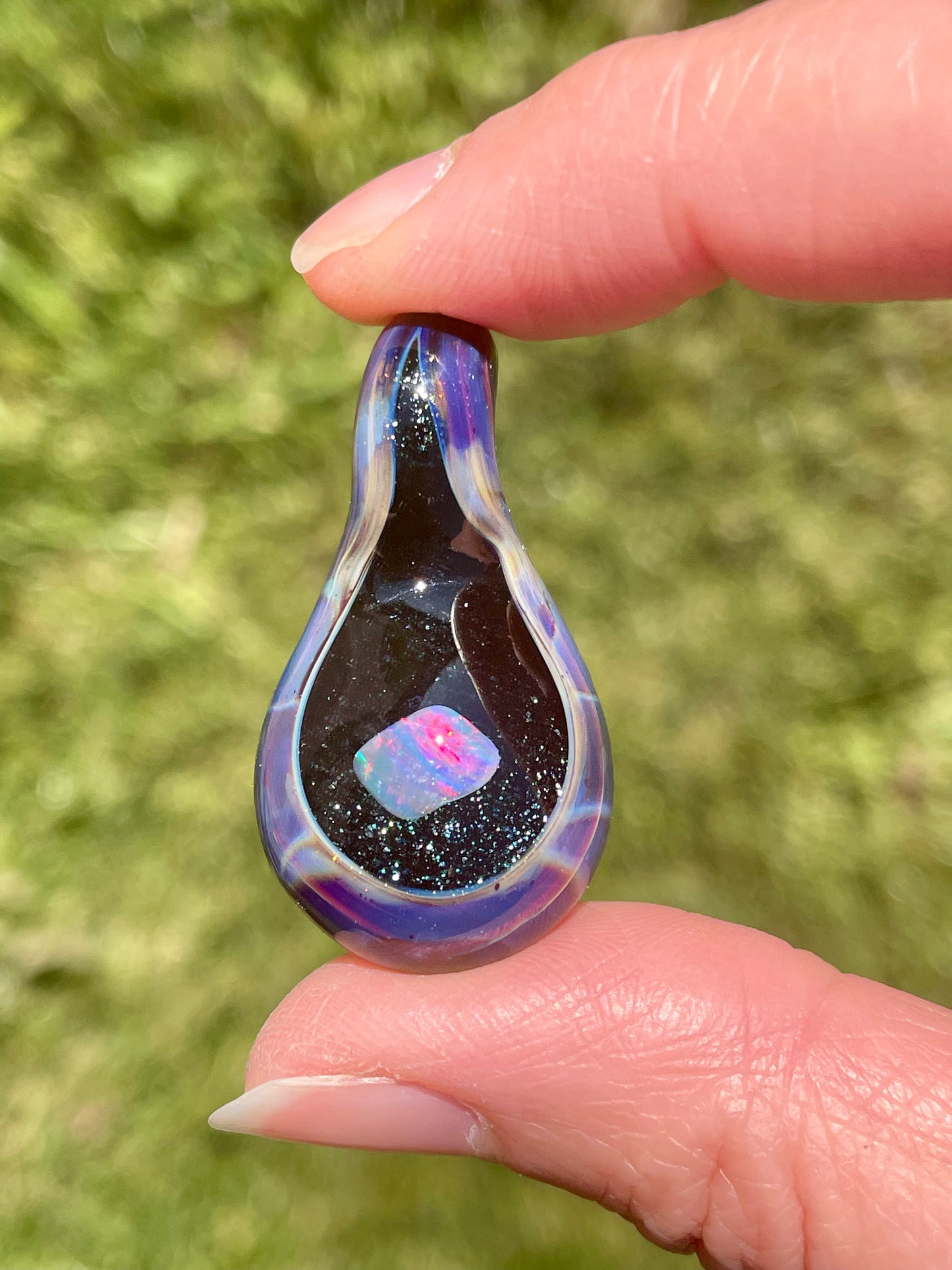 Small Glass Opal Pendant, Unique Glass Pendant, Opal Necklace, Galaxy Pendant, Gift for Daughter, Valentines Day Gift Idea, Birthday Gift