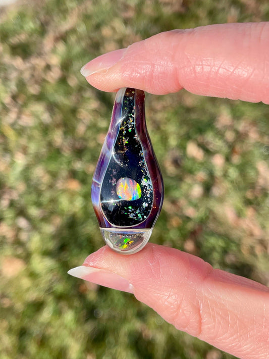 Unique Glass Blown Opal Pendant Necklace, Artisan Jewelry for her, Galaxy Pendant for him, Birthday Gift for wife, Valentines Day Gift