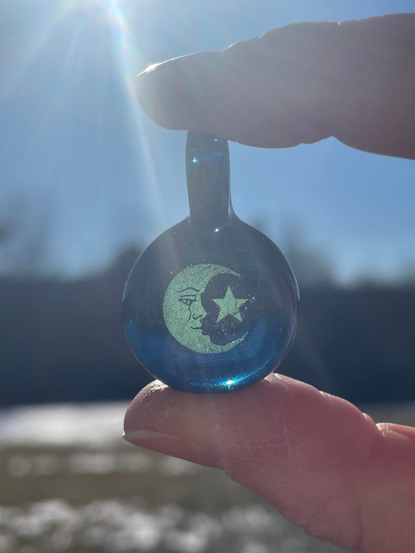 Moon and Star Necklace Pendant gift for her, Blown Glass dichroic pendant, celestial jewelry for daughter, moon and star gift for girlfriend