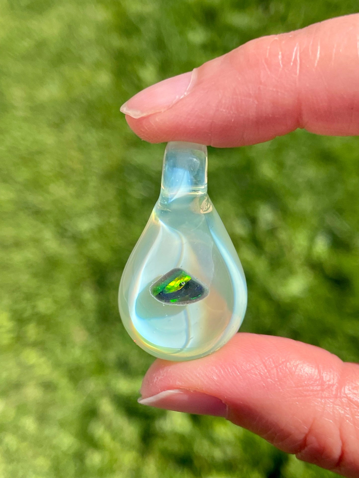 Blown Glass Pendant, Artisan Jewelry for Women, Unique Jewelry, Gift for her, Opal Necklace Charm, Opal Pendant, Handmade Pendant Necklace