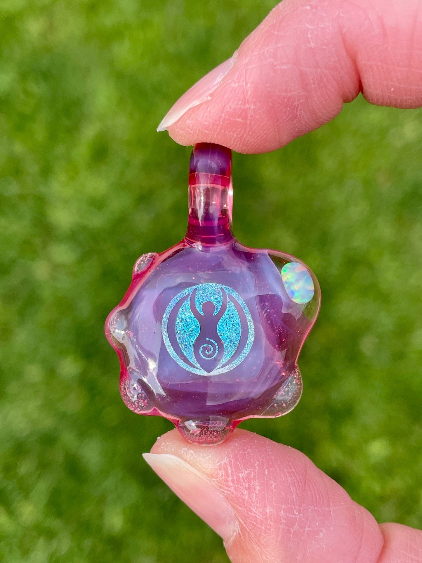 Sacred Goddess Necklace, Small Glass Opal Pendant, Birthday Present for Sister, Wiccan Necklace, Easter Gift for Girl, Mothers Day Gift Idea