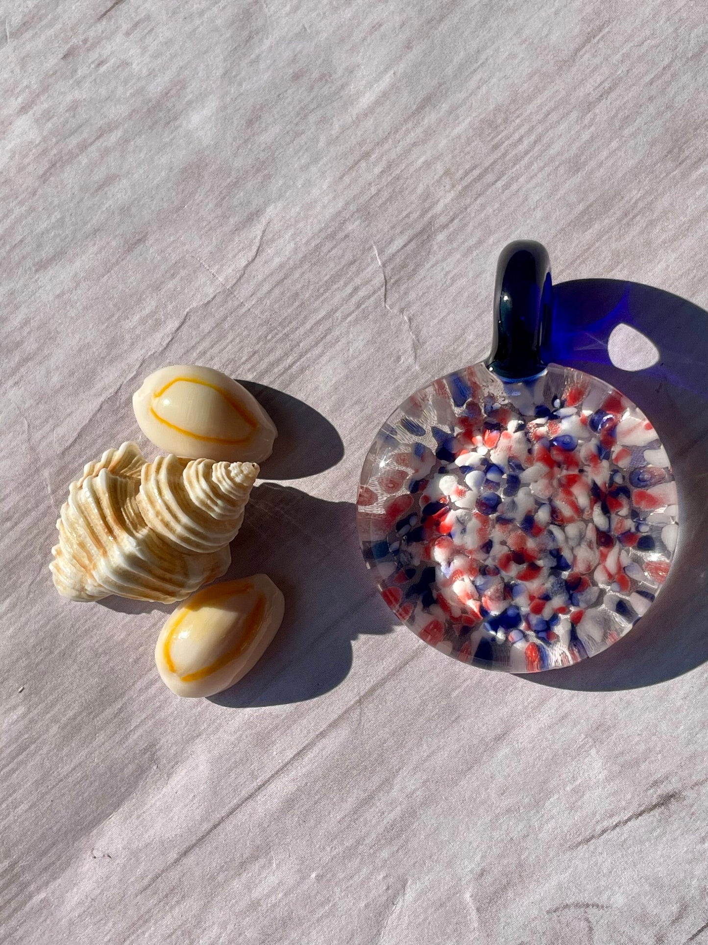 Red White and Blue Necklace, Blown Glass Pendant for women, Gift for her, Graduation gift ideas, Unique Patriotic Necklace, Handmade Jewelry