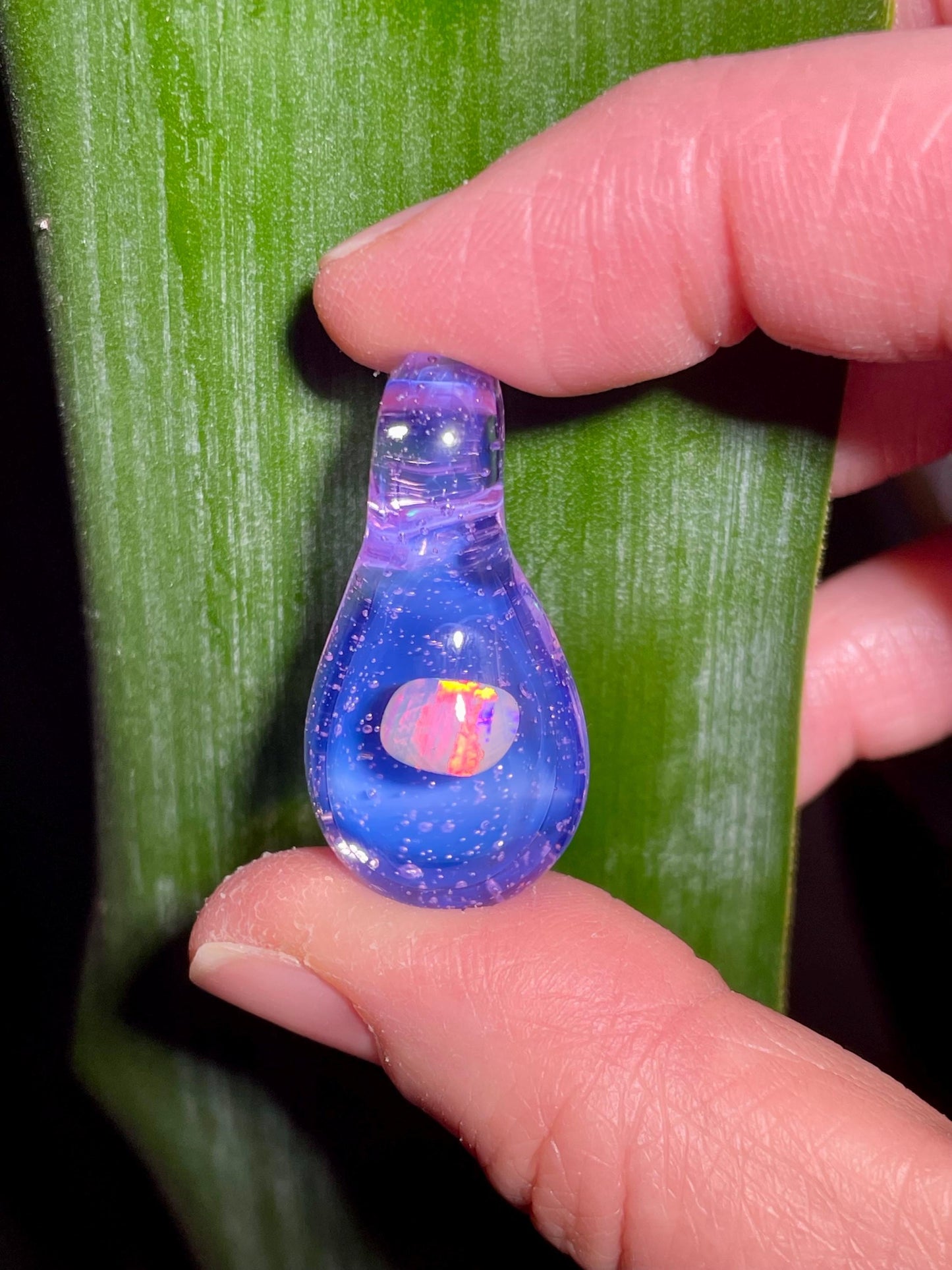 Small Glass Opal Pendant, Mothers Day Gift, Purple Necklace, Unique Birthday Gift for sister, Easter gift for daughter, Mothers Day Gift