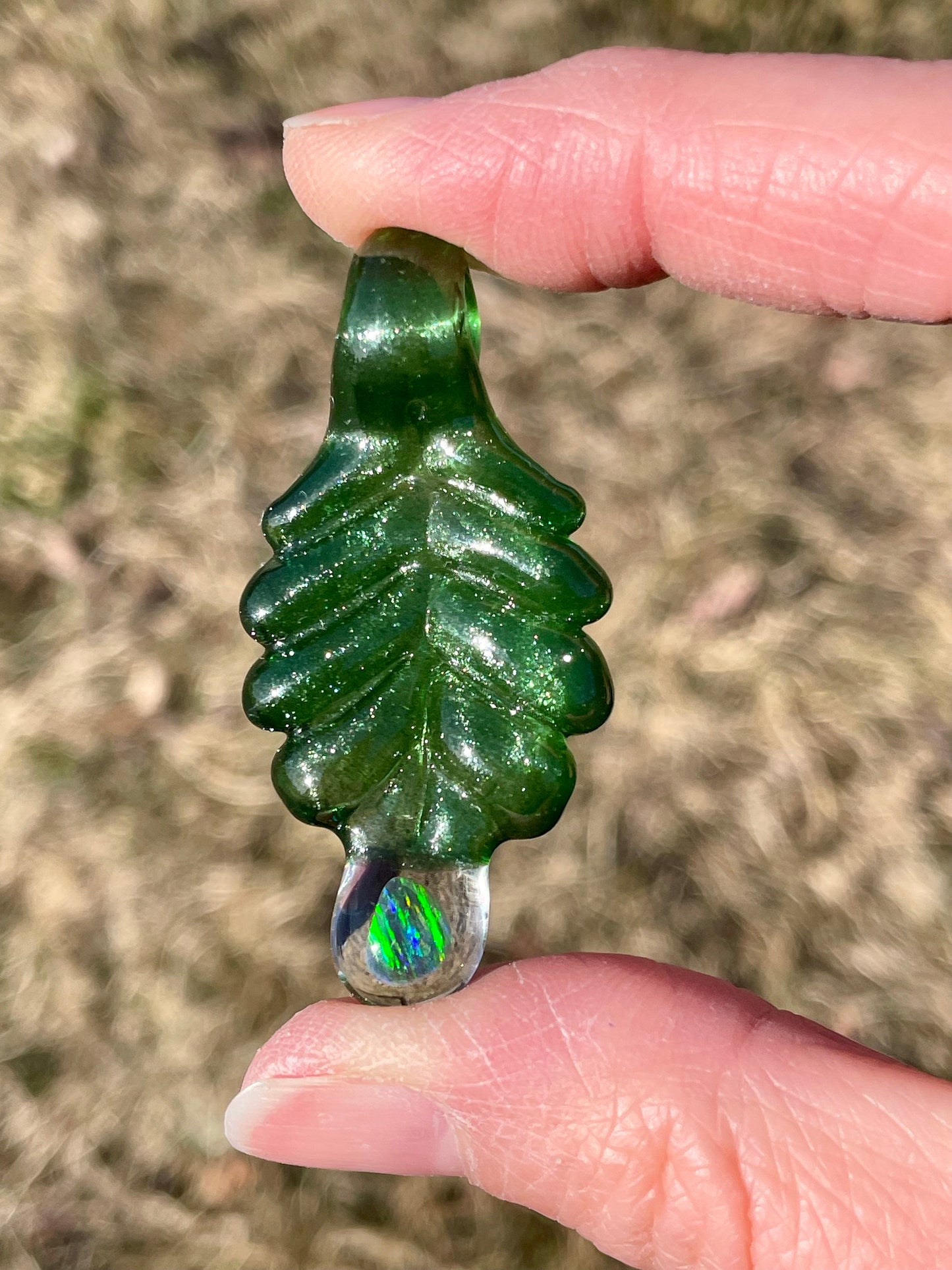 Small Glass Pendant Green Leaf Opal Necklace, birthday gift for daughter, botanical jewelry, step mom gift, jewelry for women, gardener gift