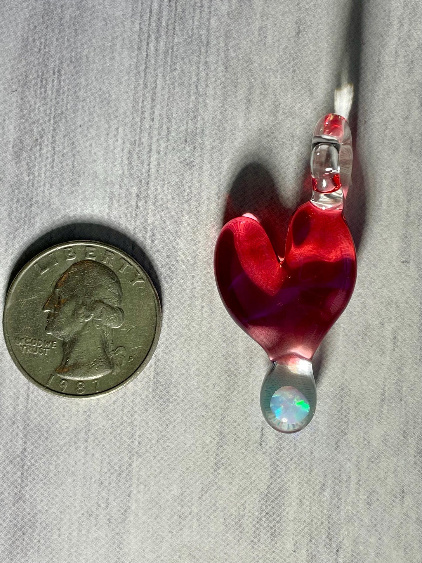 Glass Heart Pendant, Opal Necklace for Her, Simple Heart Jewelry, Anniversary Gift for Girlfriend, Pink Birthday Gift Idea, Valentines Gift