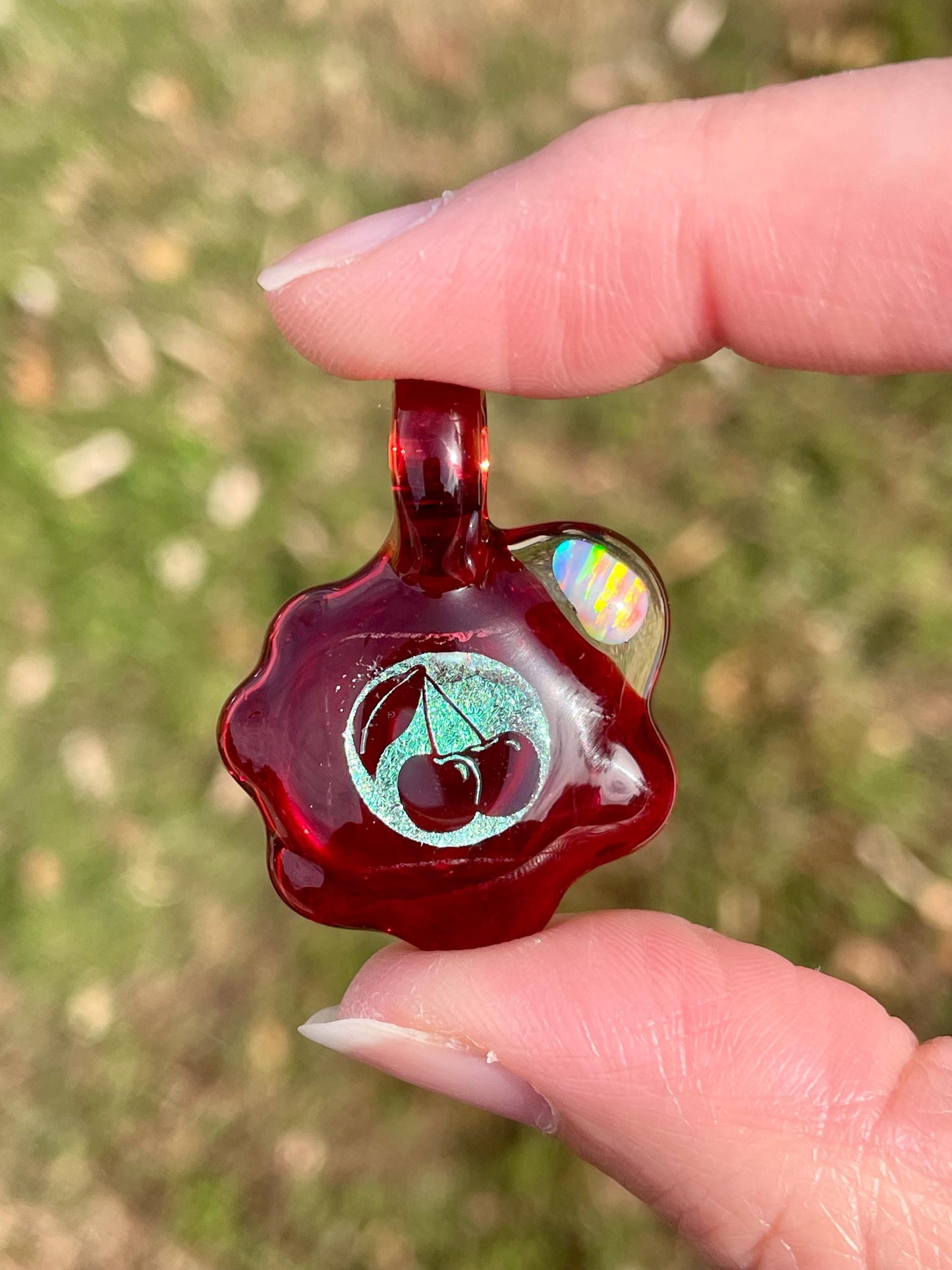 Red Cherry Necklace Gift for Women - Blown Glass Dichroic Pendant - Sister Birthday Gift - Lampwork Focal Charm Bead - Unique Valentine Gift