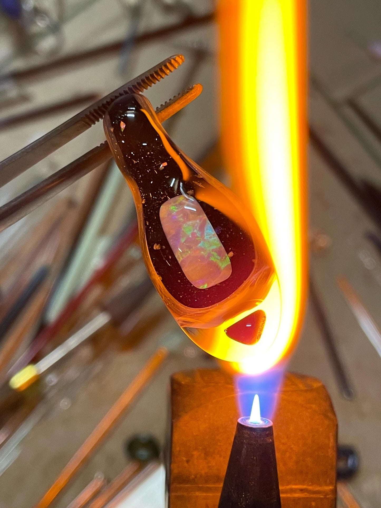 Handmade Glass Opal Pendant Necklace, Unique Anniversary Gift, Galaxy Opal Pendant, Birthday Gift for wife, Handmade Valentines Gift for Her