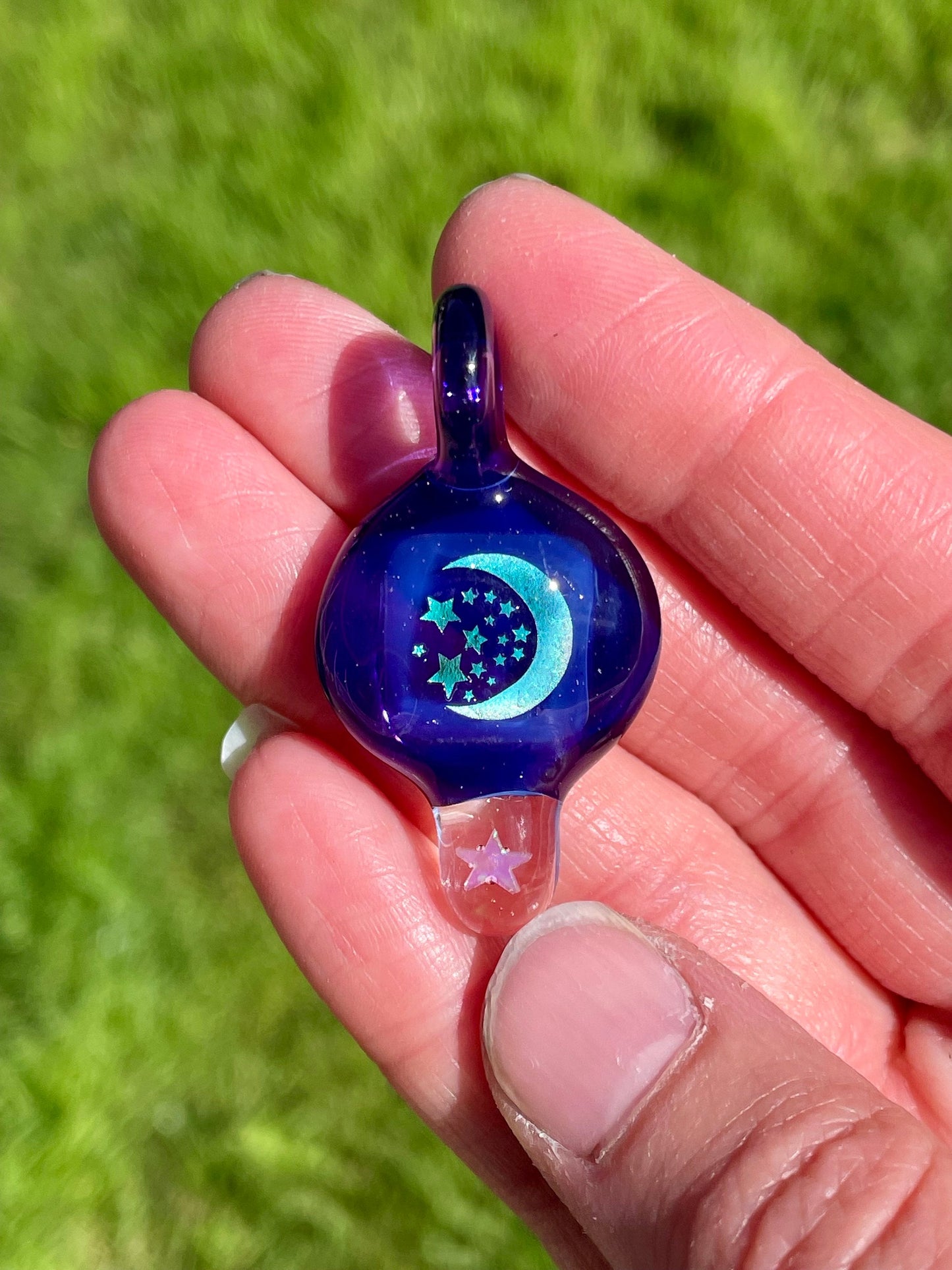 Moon and Stars Pendant Necklace, Celestial Jewelry, Blown Glass Opal Necklace, Gift for teen, best friend, stepdaughter, Valentines Day Gift