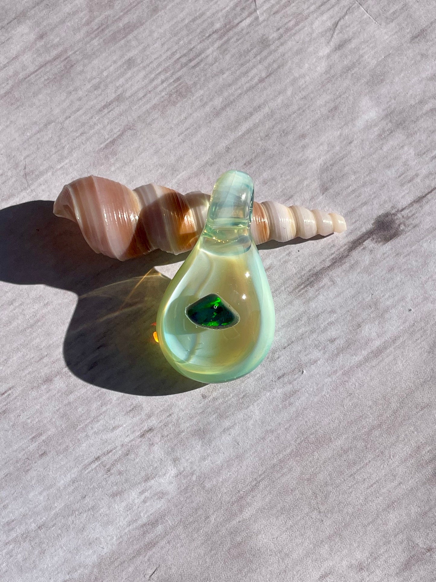 Blown Glass Pendant, Artisan Jewelry for Women, Unique Jewelry, Gift for her, Opal Necklace Charm, Opal Pendant, Handmade Pendant Necklace