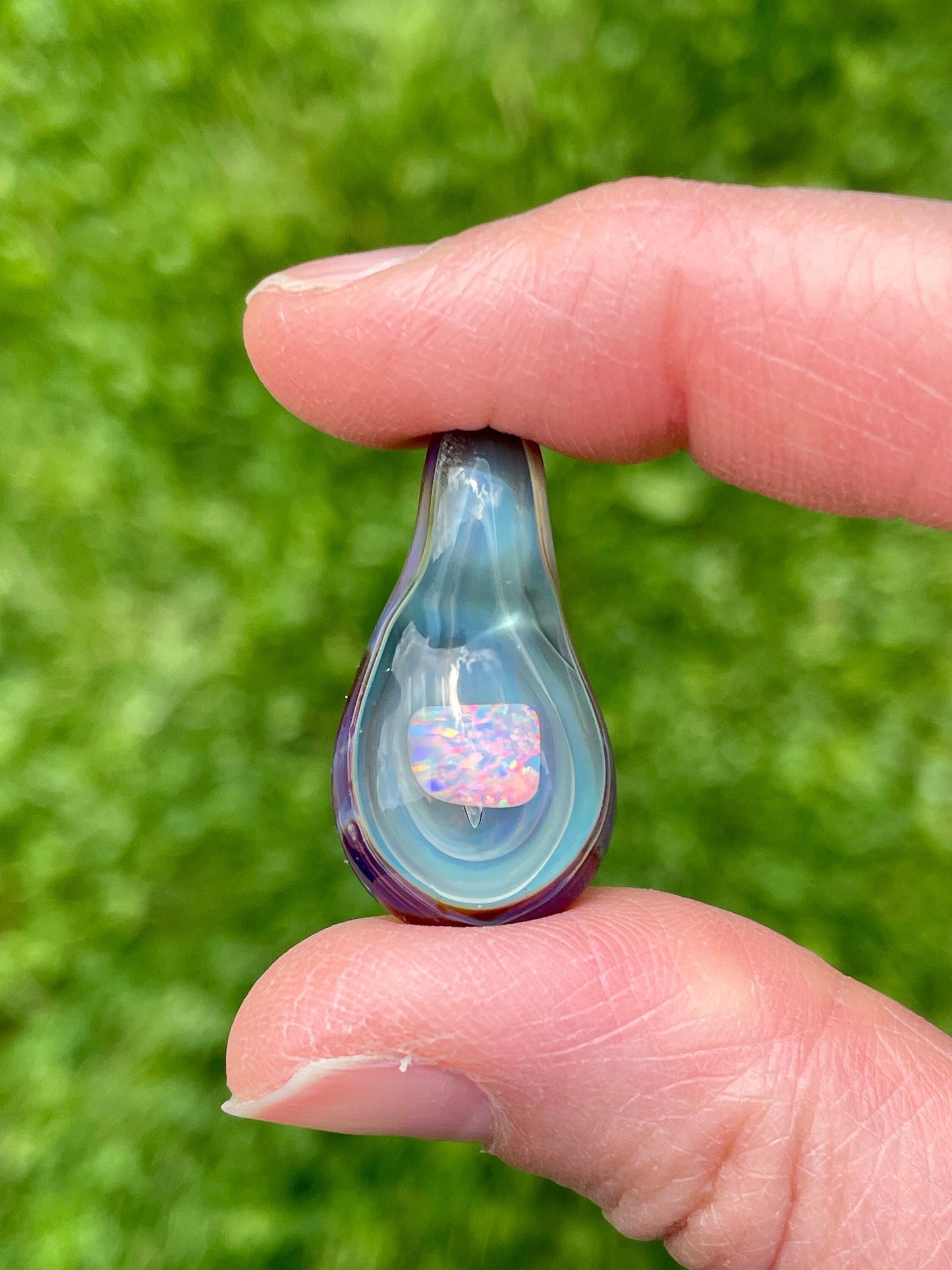 Glass Opal Pendant, Small Glass Pendant, Handmade Glass Necklace, Unique Birthday Gift Idea, Valentines Day Gift, Mothers Day Gift for her
