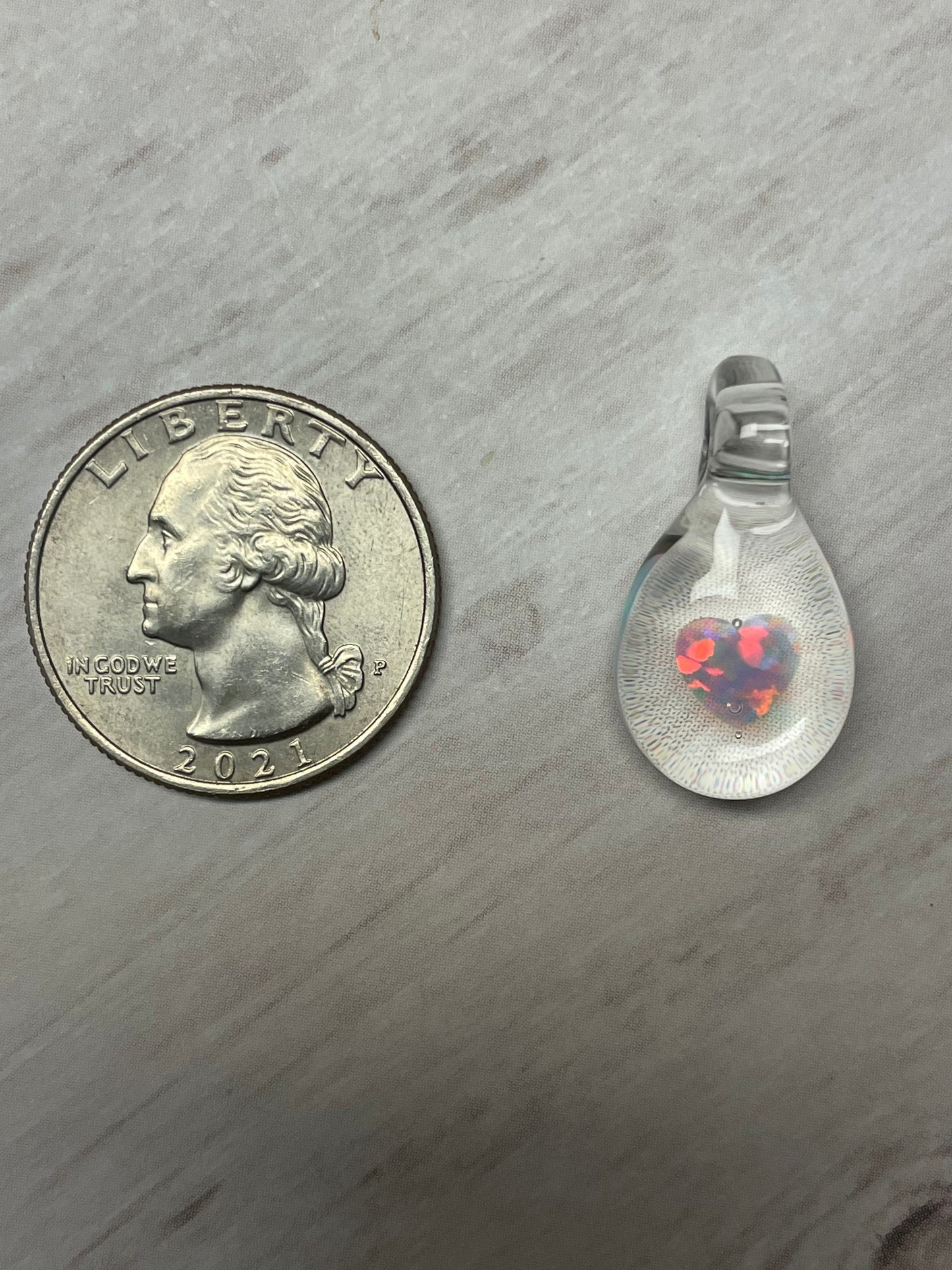 Simple Heart, Glass Teardrop Necklace for her, Blown Glass Opal Heart Pendant, Love Opal Mystical Crystal, Heart Necklace for Girlfriend,