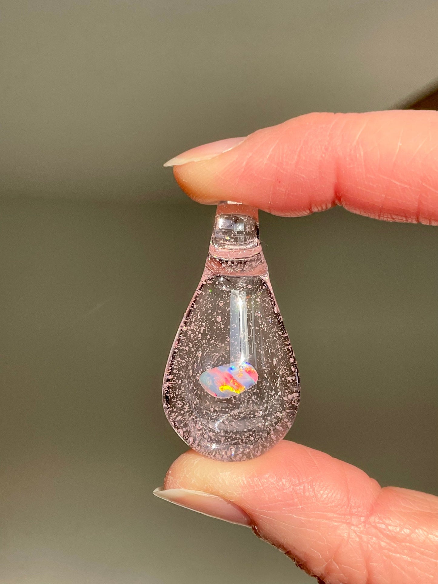 Small Glass Pendant for her, Opal Necklace for her, Pink Opal Crystal, Unique gift for sister, Grad Gift for Daughter, Valentines Day Gift