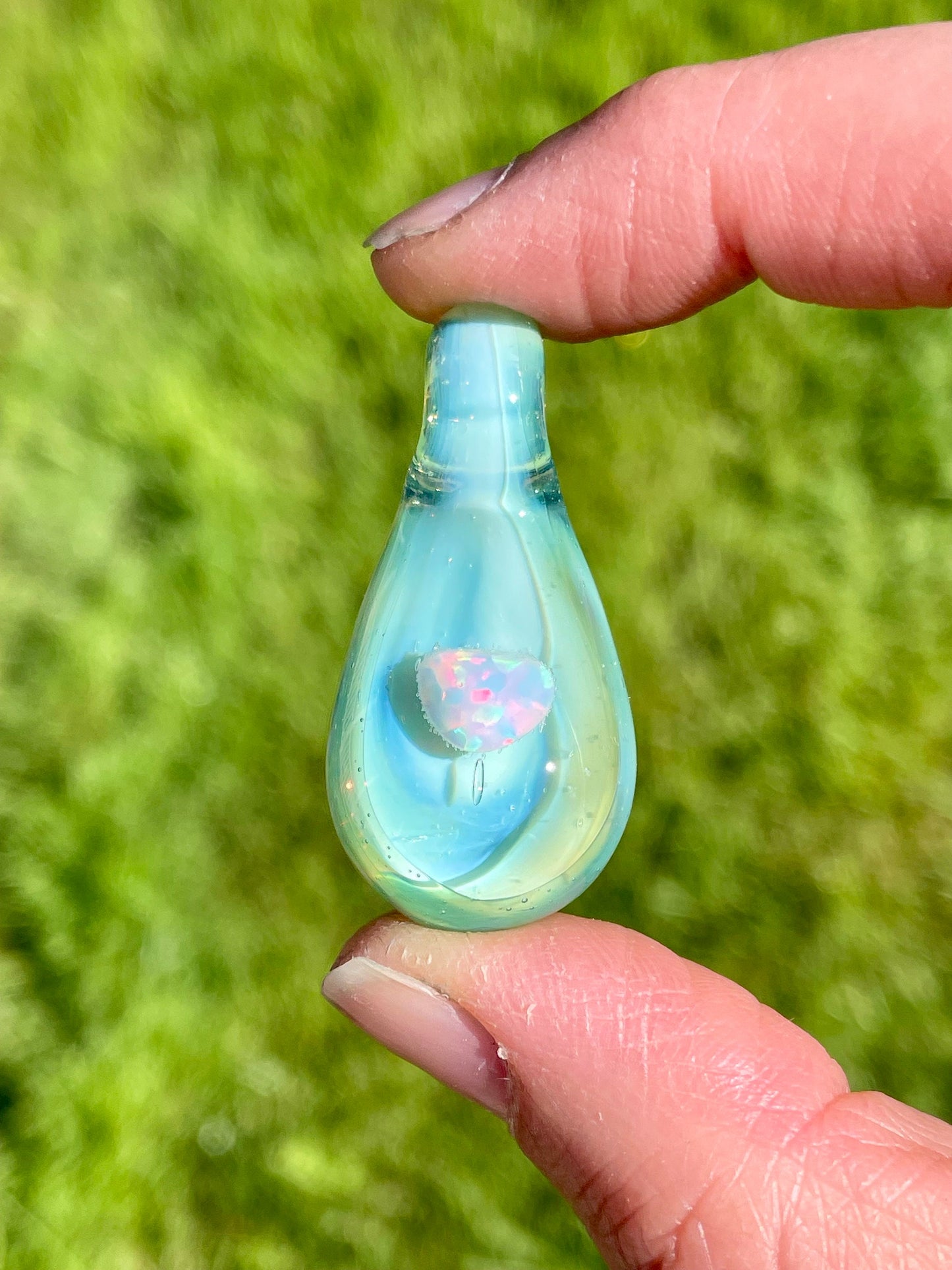 Small Glass Pendant, Glass Blown Opal Pendant, Birthday Gift Idea for her, Ocean Inspired Gift, Unique Handmade Jewelry, Mystical Necklace