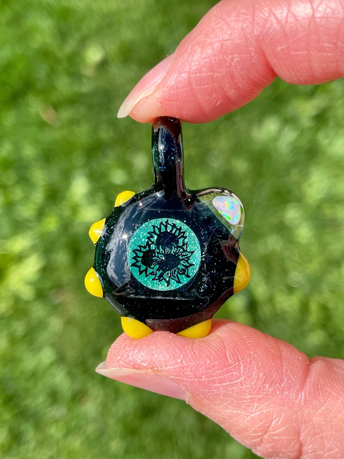 Sunflower Necklace, Small Glass Opal Pendant, Unique Birthday Gift, Sunflower Gift Idea, Sunflower Lover, Handmade Jewelry, Boho Jewelry