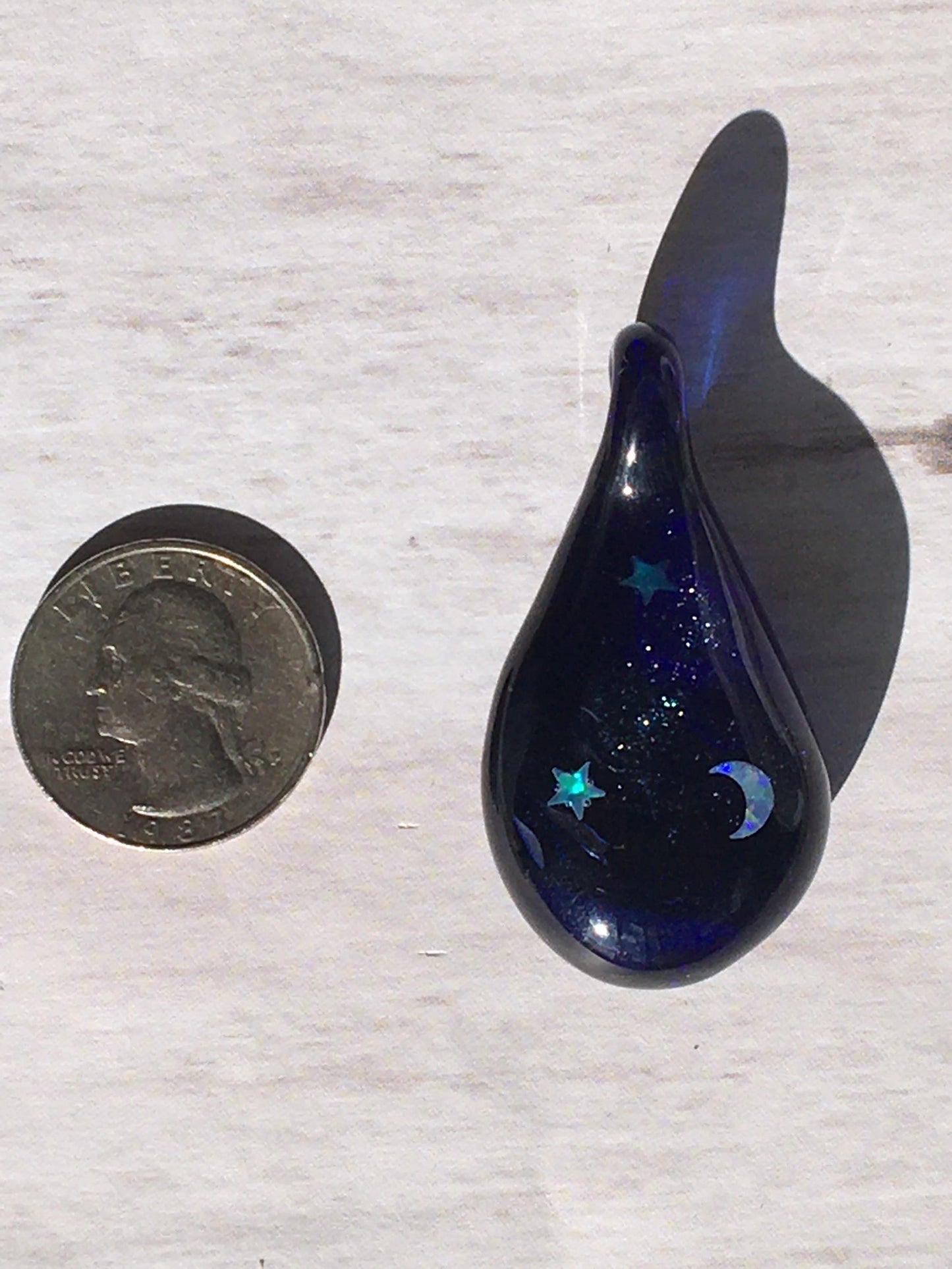 Moon and Star Opal Necklace for her - Heady Blown Glass Opal Pendant for Women - Handmade Blue Jewelry for Sister - Unique Gift for Niece