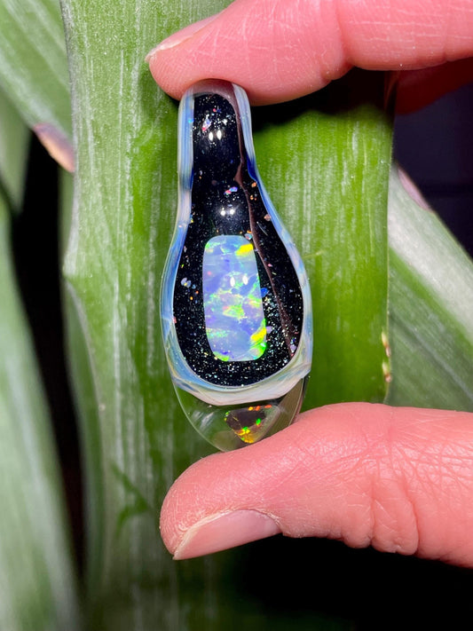 Handmade Glass Opal Pendant Necklace, Unique Anniversary Gift, Galaxy Opal Pendant, Birthday Gift for wife, Handmade Valentines Gift for Her