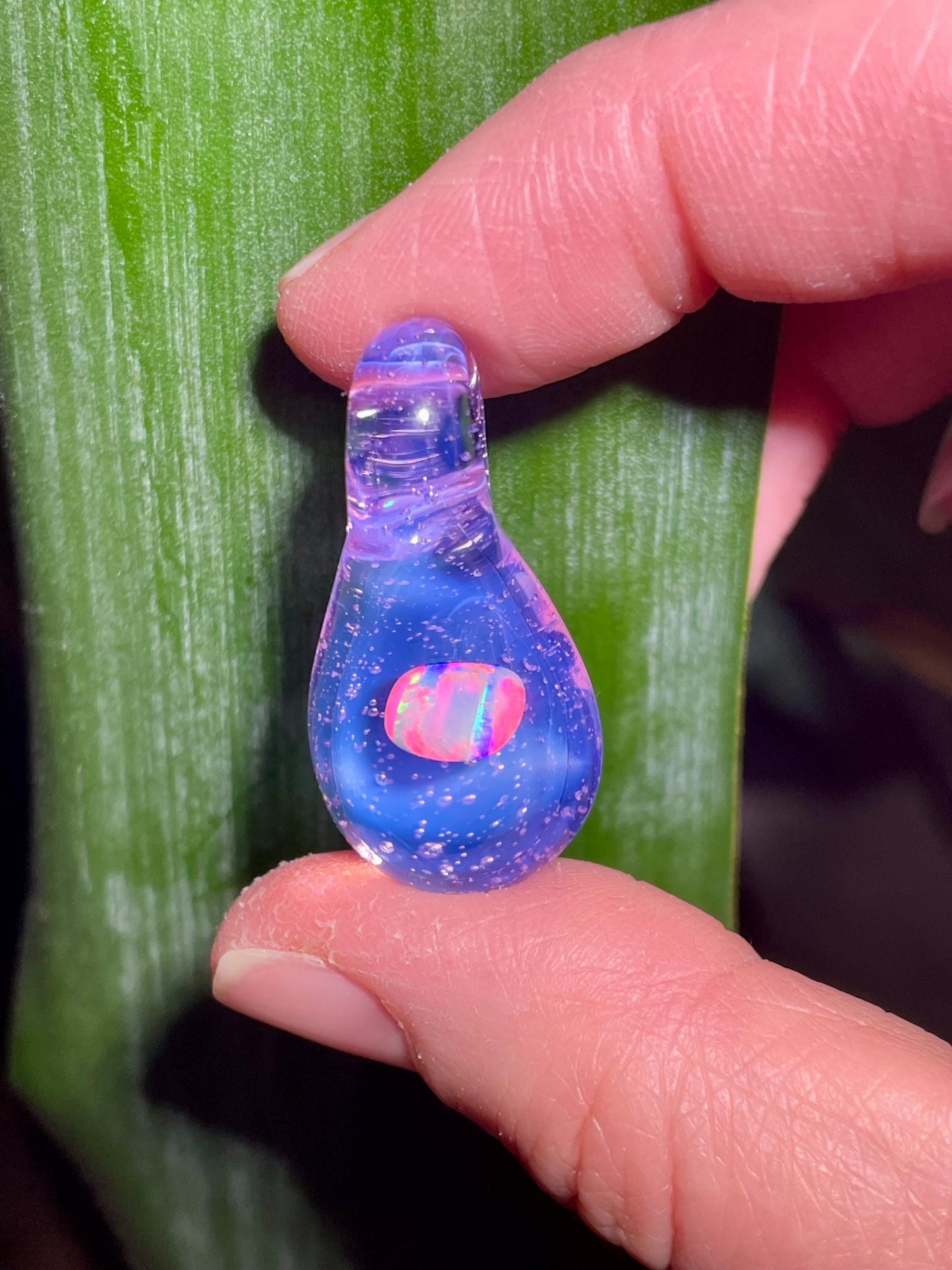 Small Glass Opal Pendant, Mothers Day Gift, Purple Necklace, Unique Birthday Gift for sister, Easter gift for daughter, Mothers Day Gift