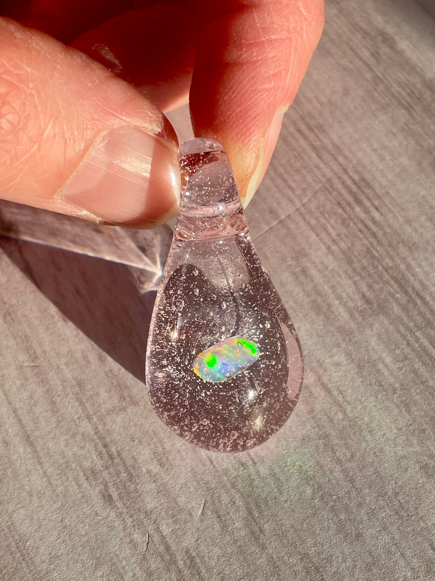 Small Glass Pendant for her, Opal Necklace for her, Pink Opal Crystal, Unique gift for sister, Grad Gift for Daughter, Valentines Day Gift