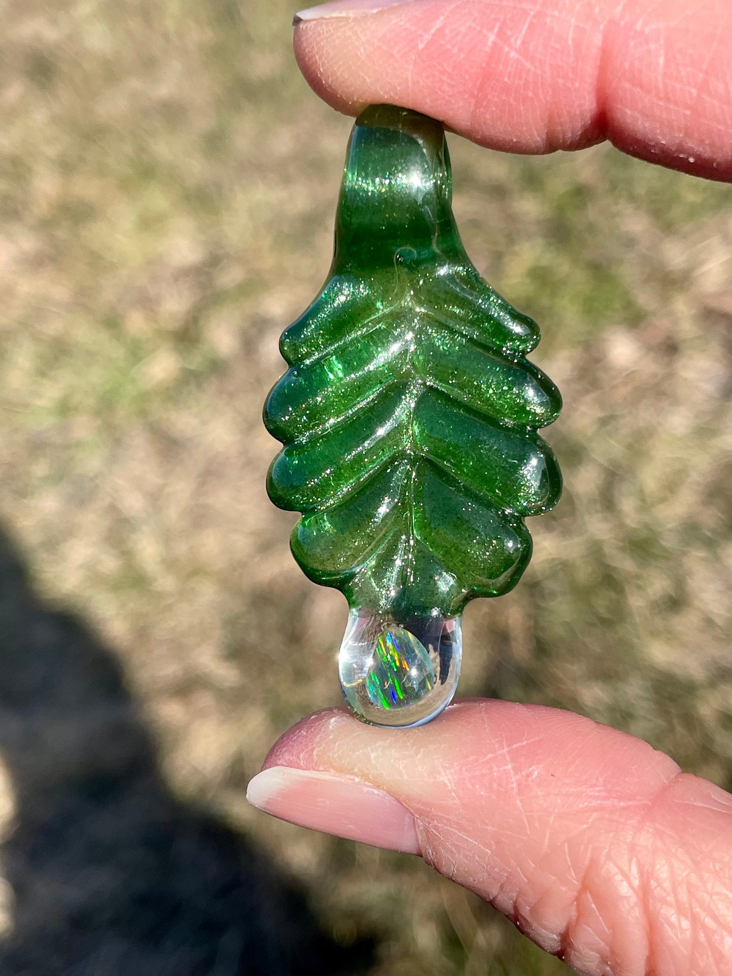 Small Glass Pendant Green Leaf Opal Necklace, birthday gift for daughter, botanical jewelry, step mom gift, jewelry for women, gardener gift