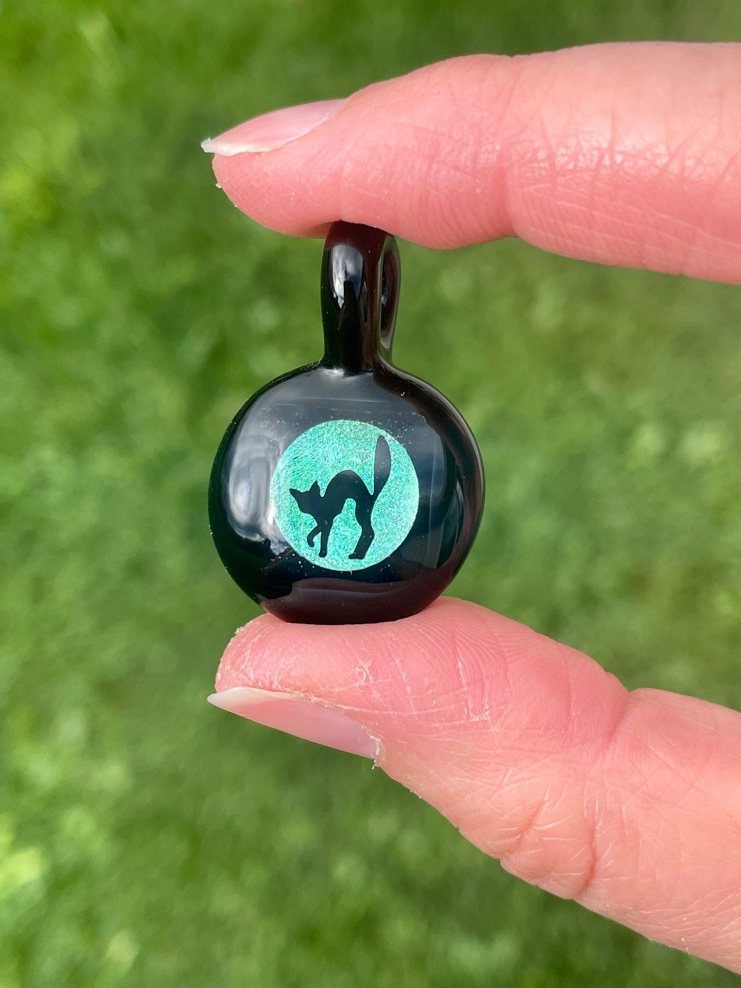 Halloween Black Cat Necklace, Cat Jewelry, Blown Glass Dichroic Pendant, Gothic Jewelry, unique Black Cat Gift Idea, Cat lover gift idea