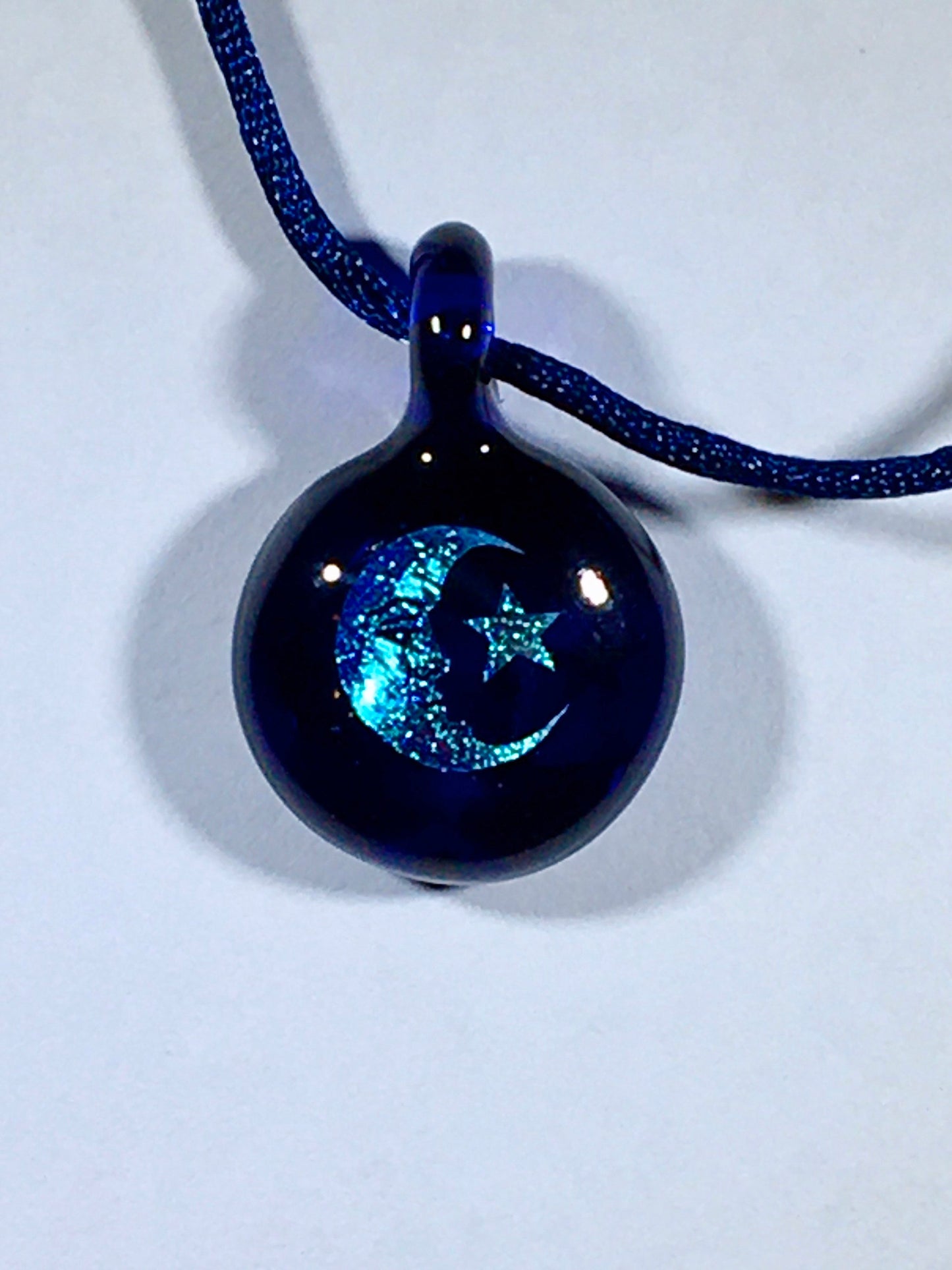 Moon and Star Necklace Pendant gift for her, Blown Glass dichroic pendant, celestial jewelry for daughter, star, moon, gift for girlfriend