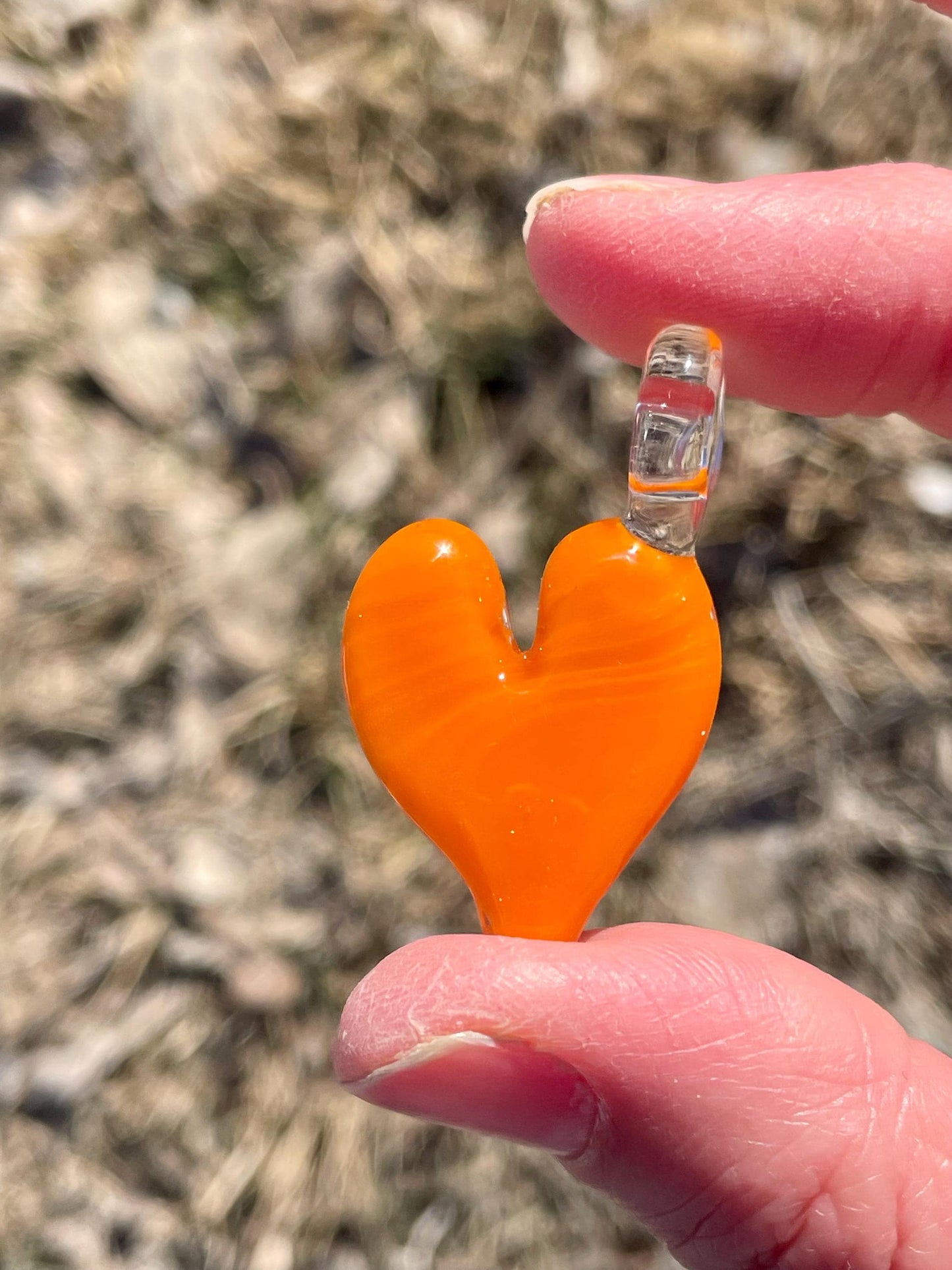 Orange Heart Pendant, Glass Necklace for Her, Simple Heart Jewelry, Anniversary Gift idea for wife, gift for girlfriend, Mothers Day Gift