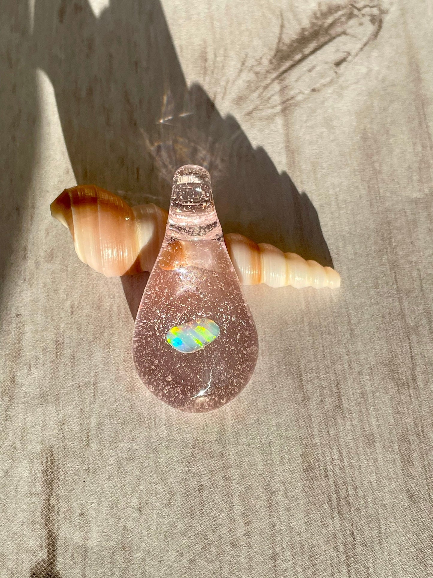Small Glass Pendant for her, Opal Necklace for her, Pink Opal Crystal, Unique gift for sister, Grad Gift for Daughter, Valentines Day Gift
