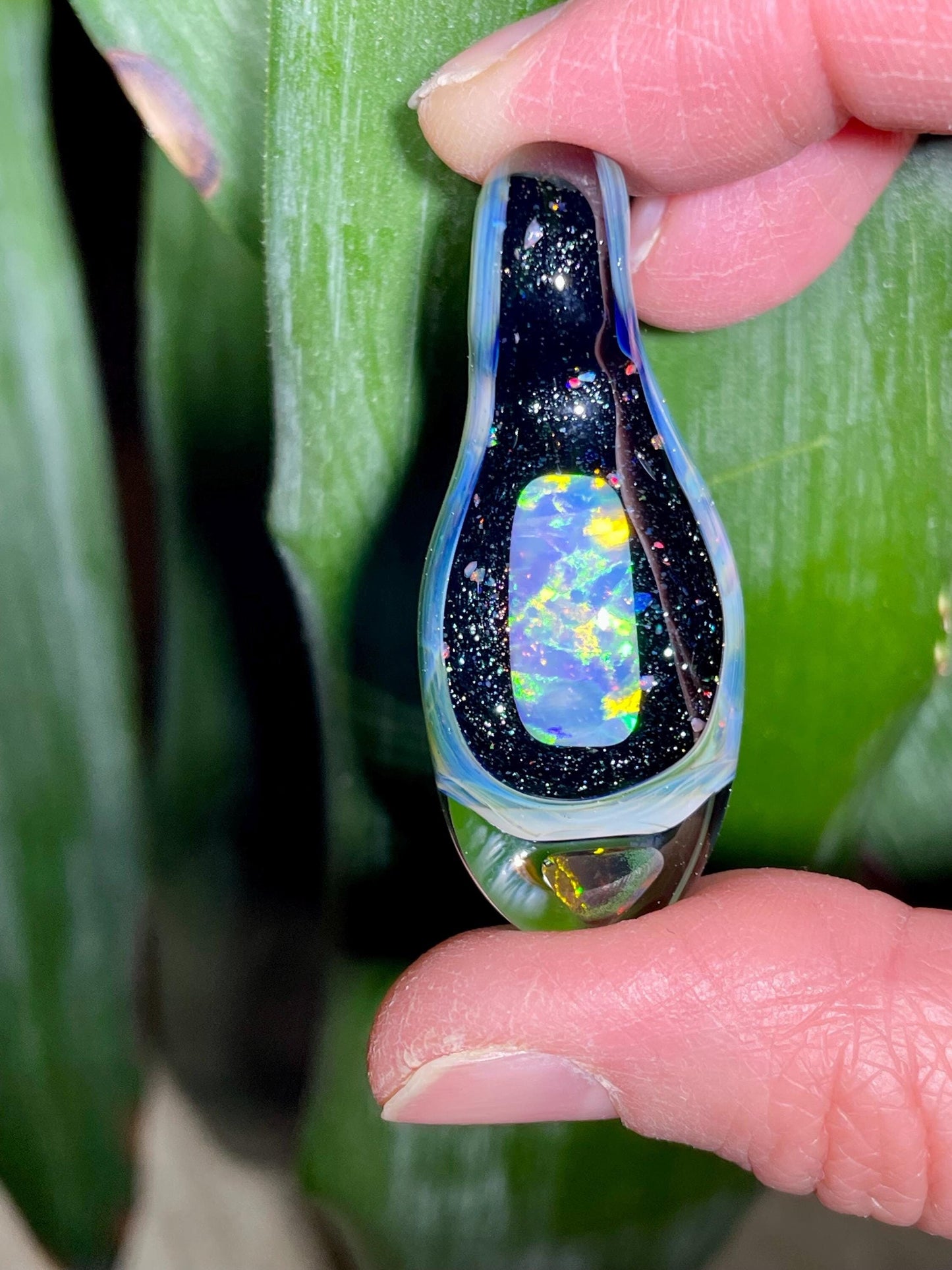 Handmade Glass Opal Pendant Necklace, Unique Anniversary Gift, Galaxy Opal Pendant, Birthday Gift for wife, Handmade Valentines Gift for Her
