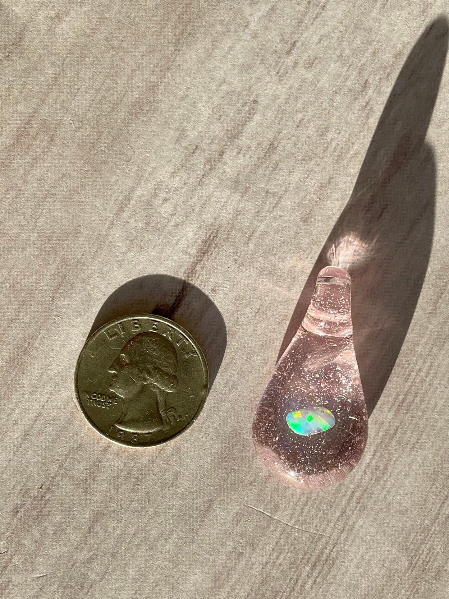 Small Glass Pendant for her, Opal Necklace for her, Pink Opal Crystal, Unique gift for sister, Grad Gift for Daughter, Valentines Day Gift
