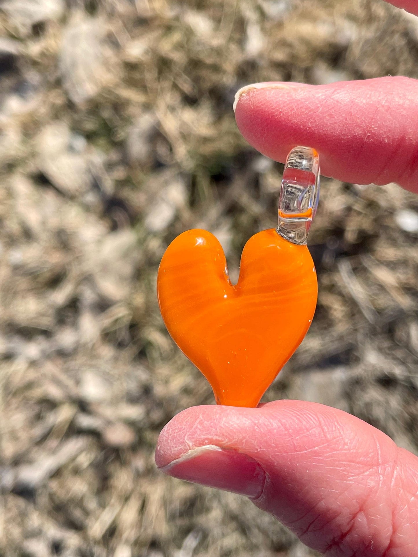 Orange Heart Pendant, Glass Necklace for Her, Simple Heart Jewelry, Anniversary Gift idea for wife, gift for girlfriend, Mothers Day Gift