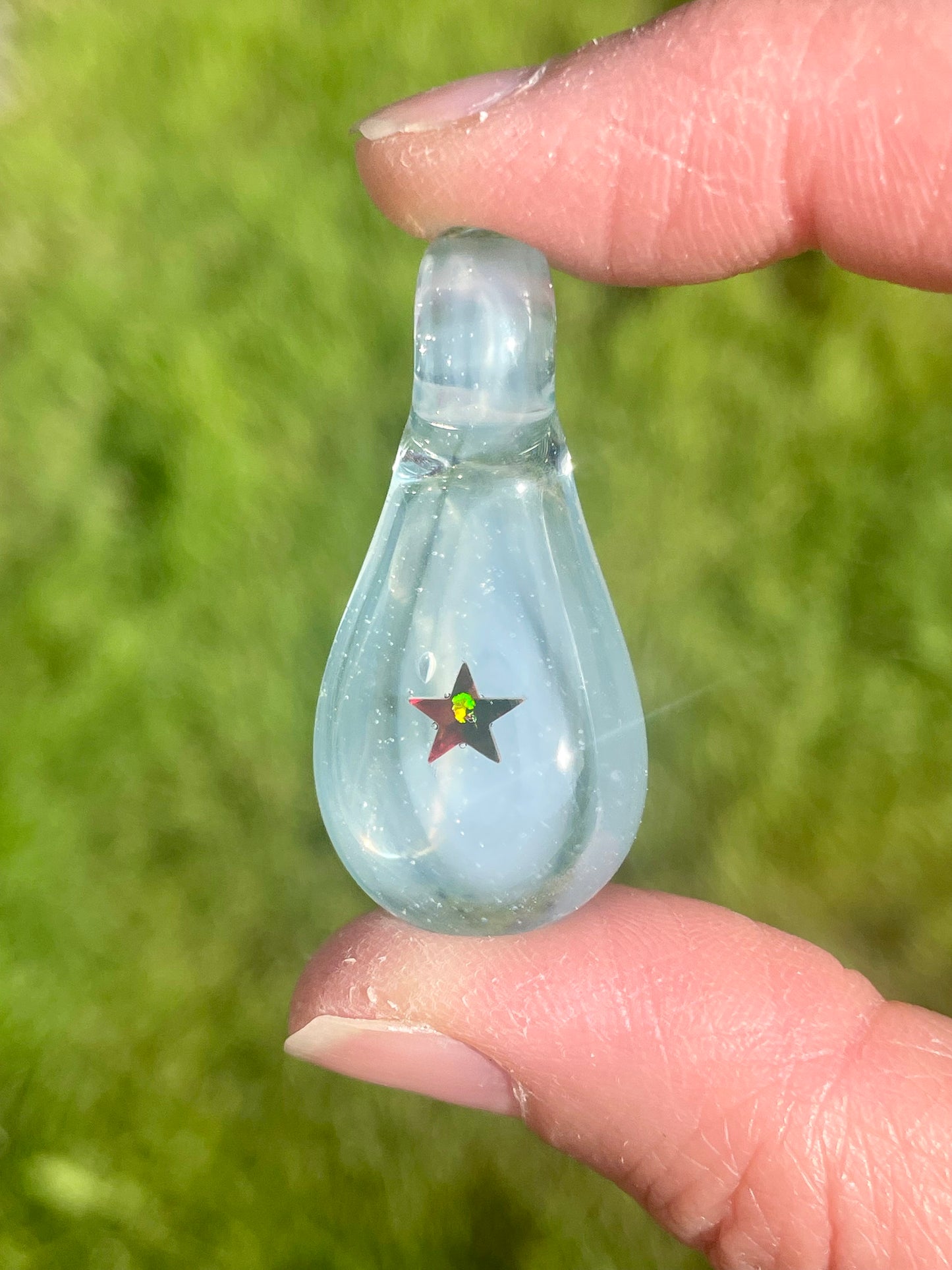 Glass Blown Star Opal Pendant, Enchanting Gray Opal Necklace, October Birthstone, Unique Birthday Gift, Star Necklace, Gift for Graduate