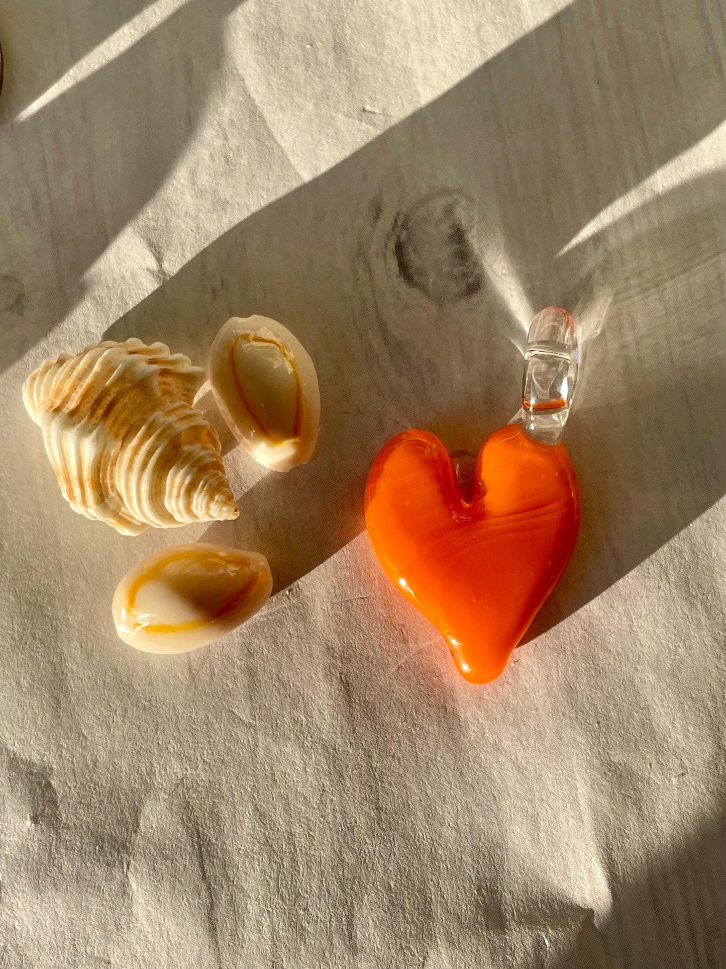 Orange Heart Pendant, Glass Necklace for Her, Simple Heart Jewelry, Anniversary Gift idea for wife, gift for girlfriend, Mothers Day Gift