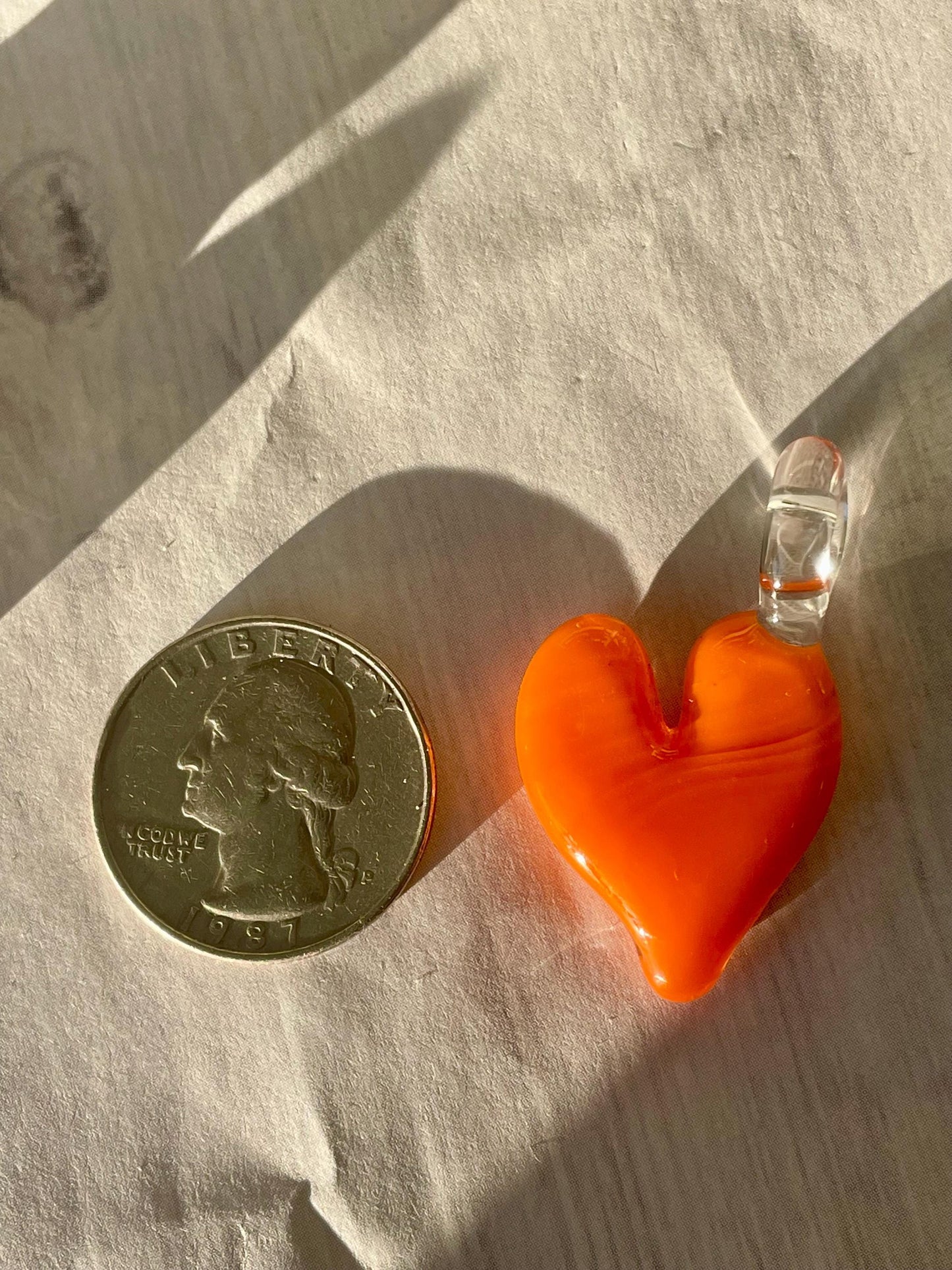 Orange Heart Pendant, Glass Necklace for Her, Simple Heart Jewelry, Anniversary Gift idea for wife, gift for girlfriend, Mothers Day Gift