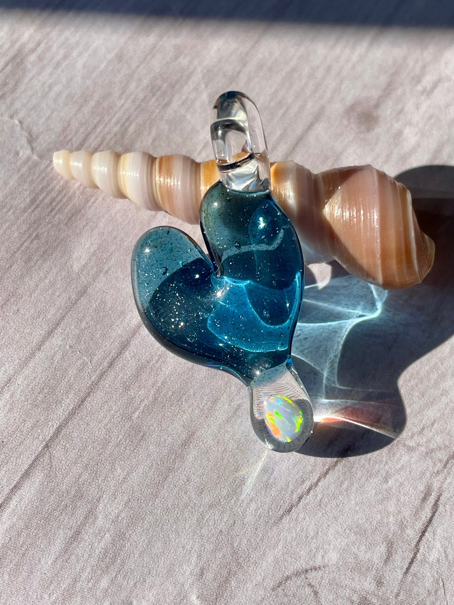 Glass Heart Pendant Opal Necklace for Her, Simple Heart Jewelry, October Birthstone, Anniversary Gift, gift for wife, gift for girlfriend