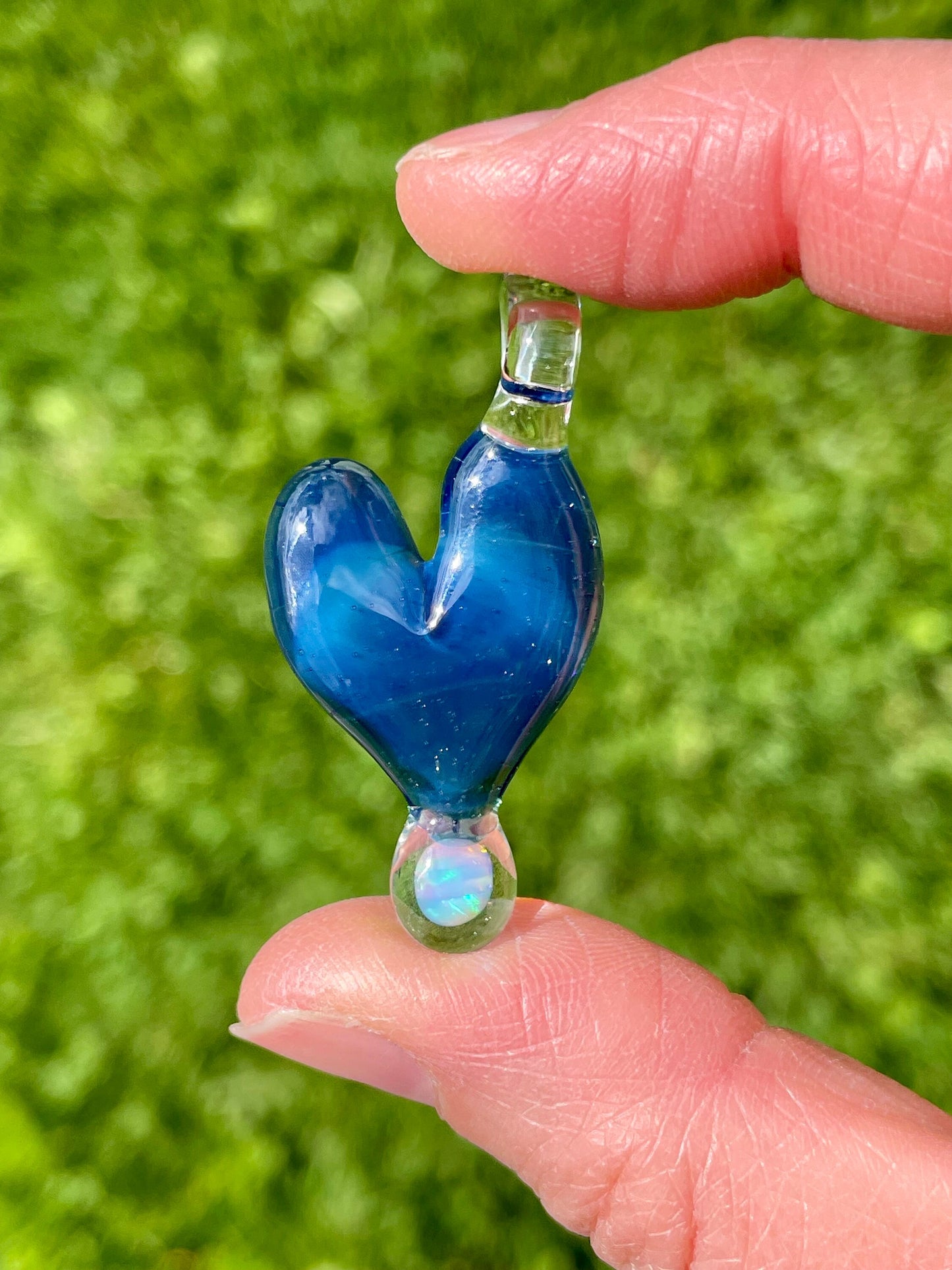Handmade Glass Opal Pendant Necklace, Opal Necklace for Her, Simple Heart Jewelry, Valentines Gift for Wife, Anniversary Gift for Girlfriend