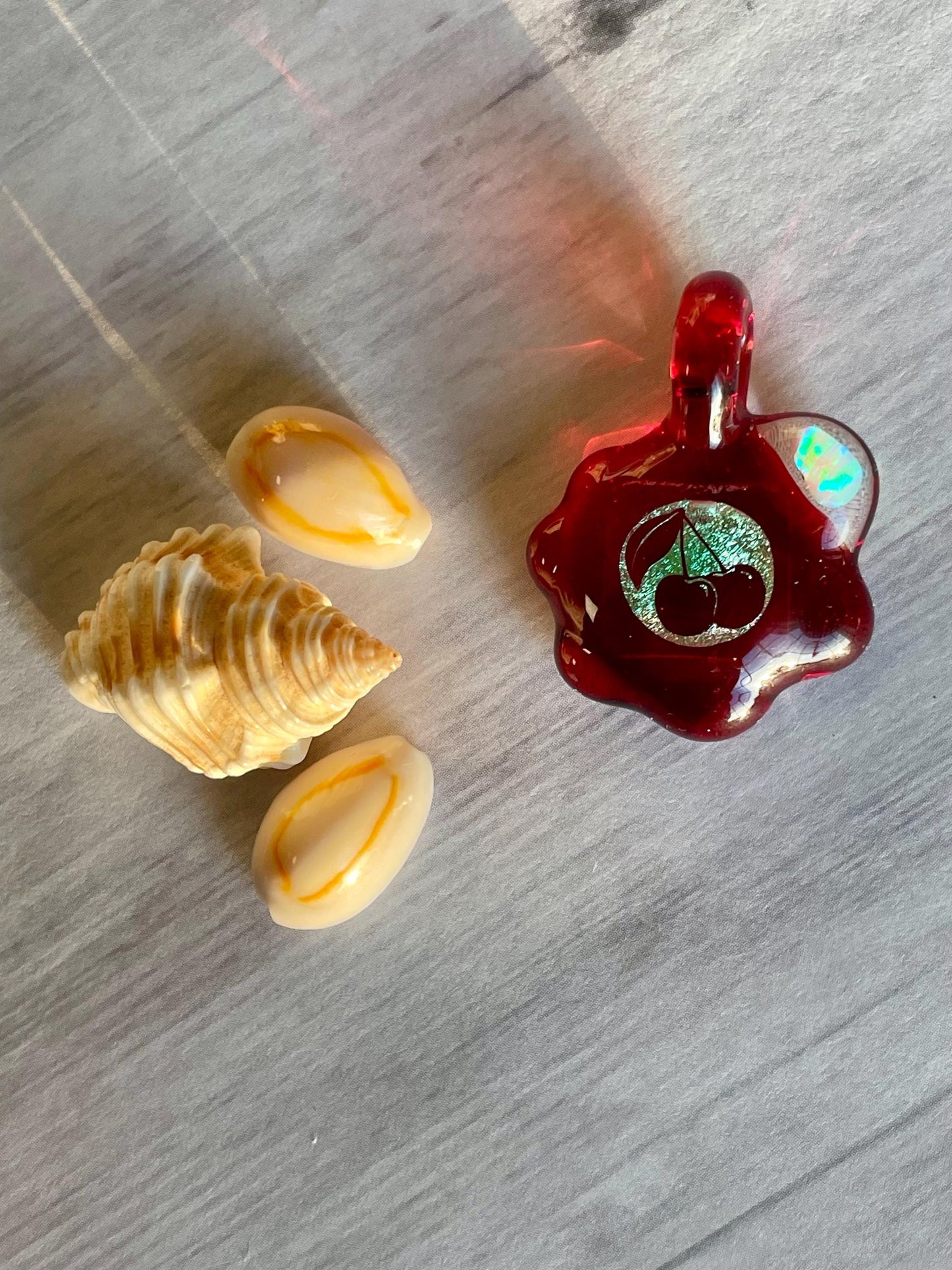 Red Cherry Necklace Gift for Women - Blown Glass Dichroic Pendant - Sister Birthday Gift - Lampwork Focal Charm Bead - Unique Valentine Gift
