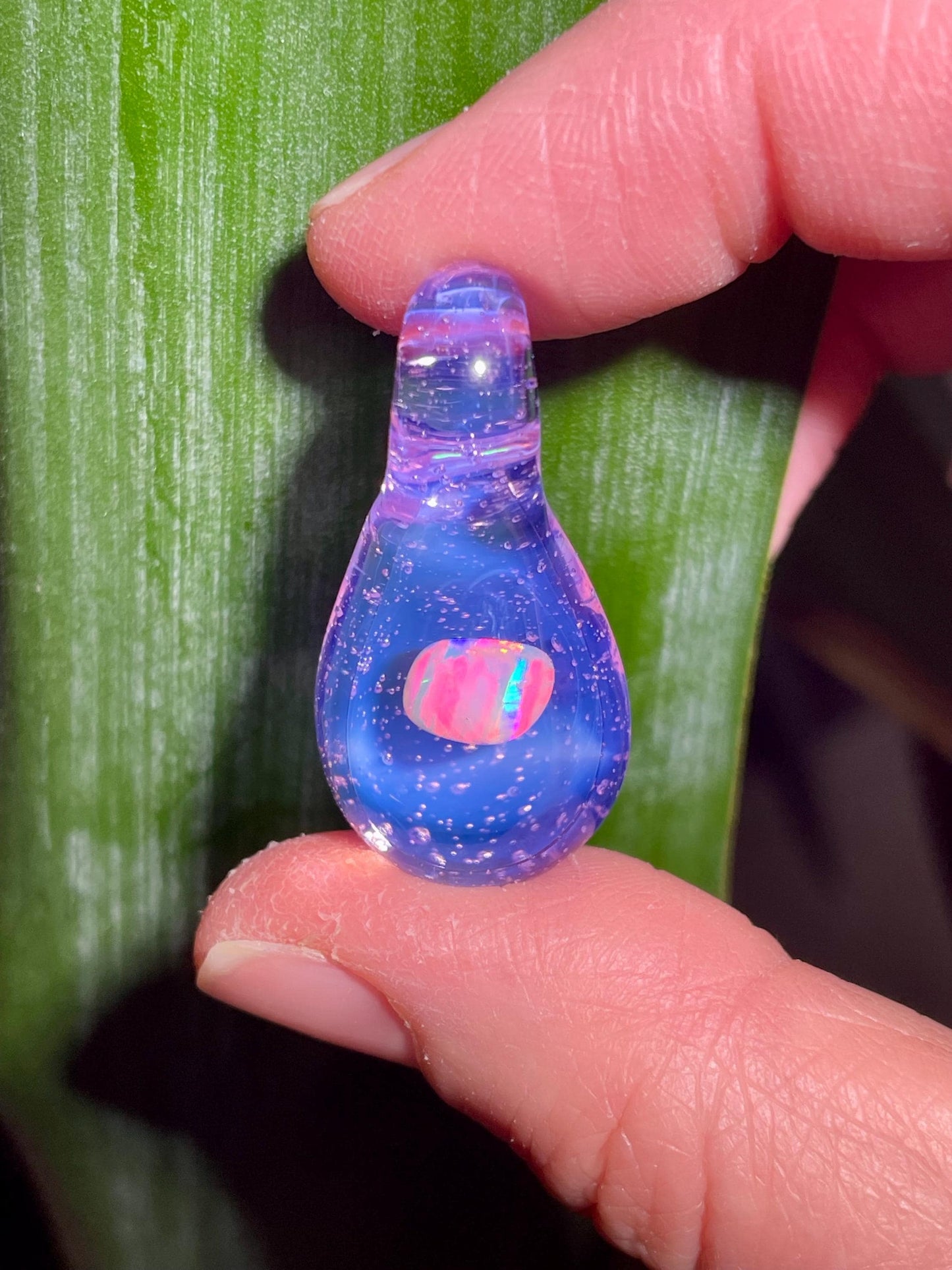 Small Glass Opal Pendant, Mothers Day Gift, Purple Necklace, Unique Birthday Gift for sister, Easter gift for daughter, Mothers Day Gift